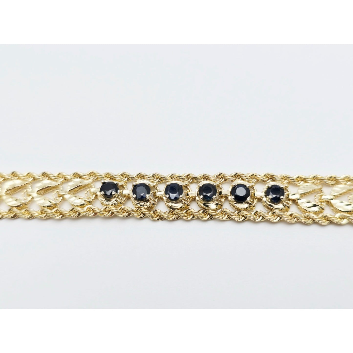 14K Yellow Gold Diamond Cut Double Rope Sapphire Bracelet