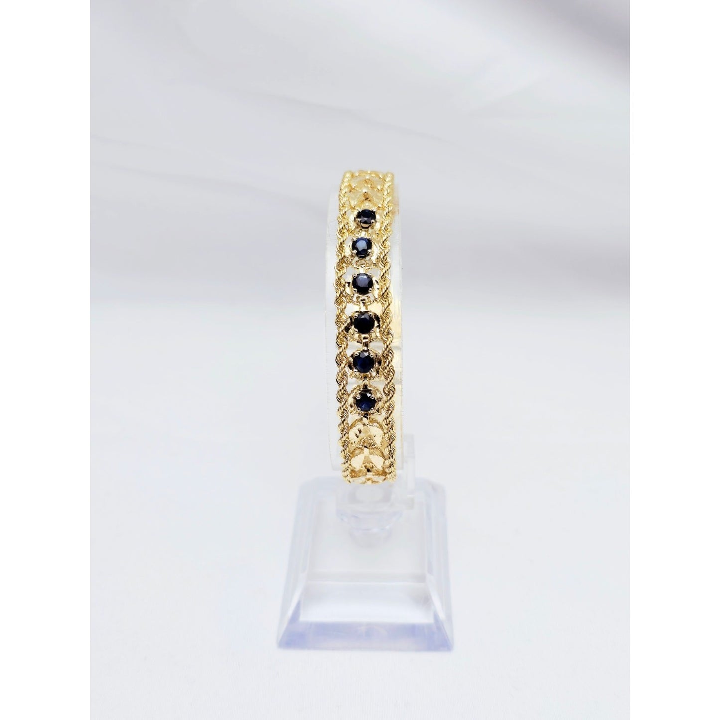 14K Yellow Gold Diamond Cut Double Rope Sapphire Bracelet
