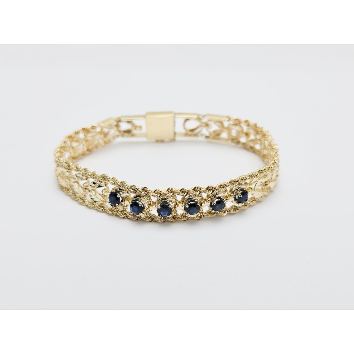 14K Yellow Gold Diamond Cut Double Rope Sapphire Bracelet