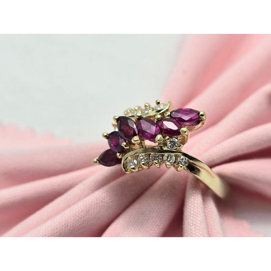 14K Yellow Gold Marquise Ruby & Diamond Ring