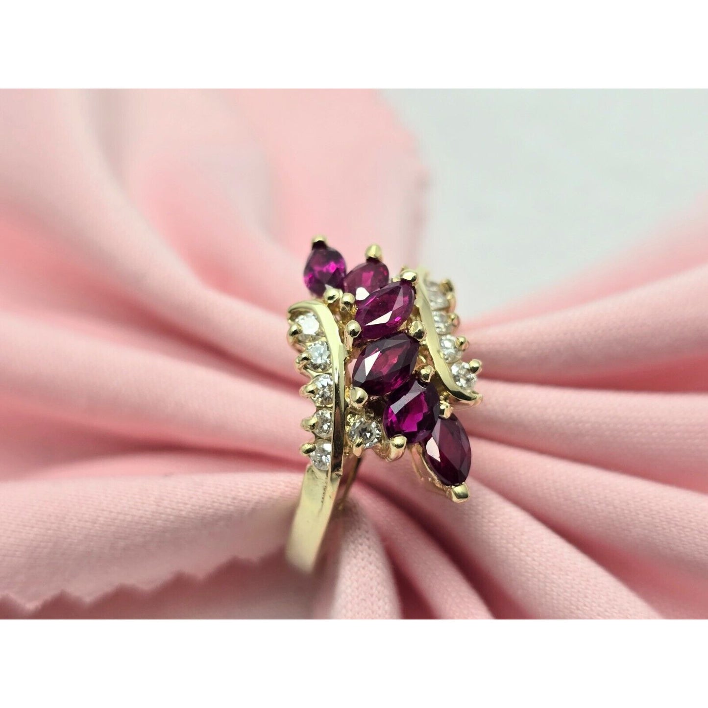 14K Yellow Gold Marquise Ruby & Diamond Ring