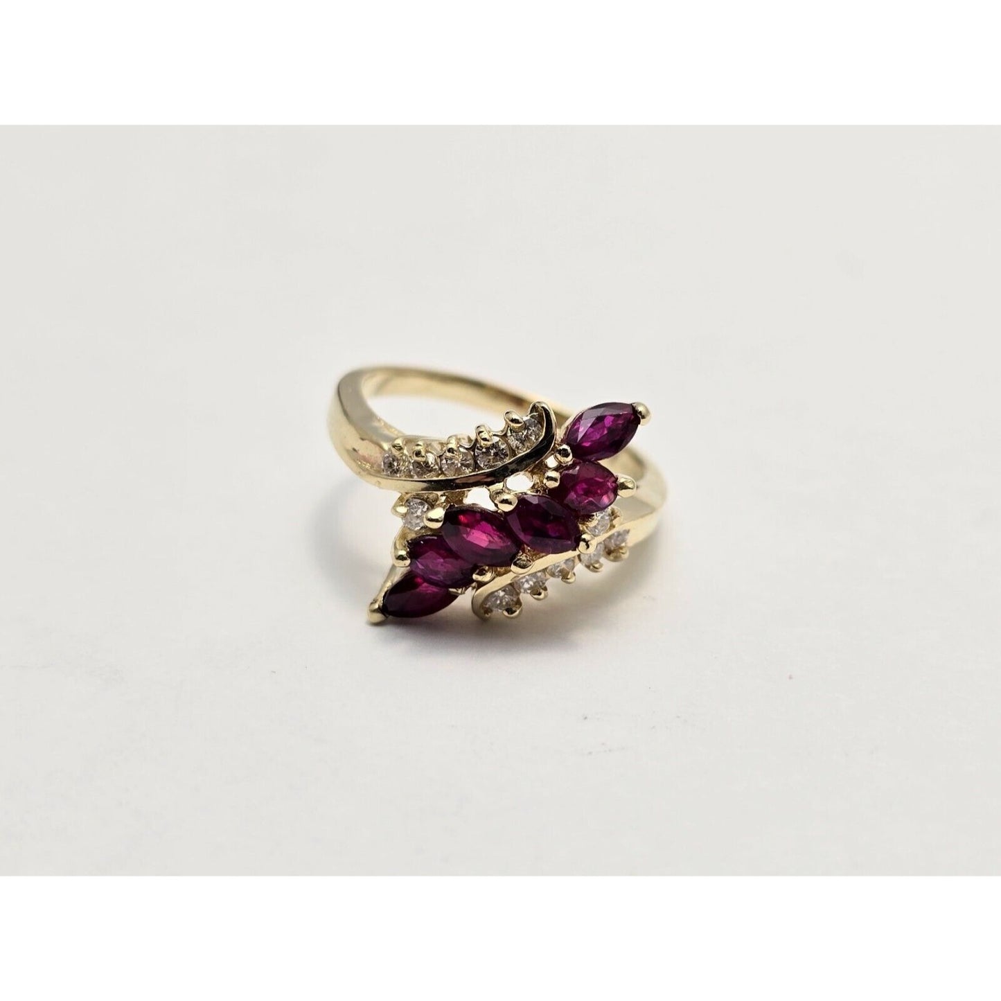 14K Yellow Gold Marquise Ruby & Diamond Ring