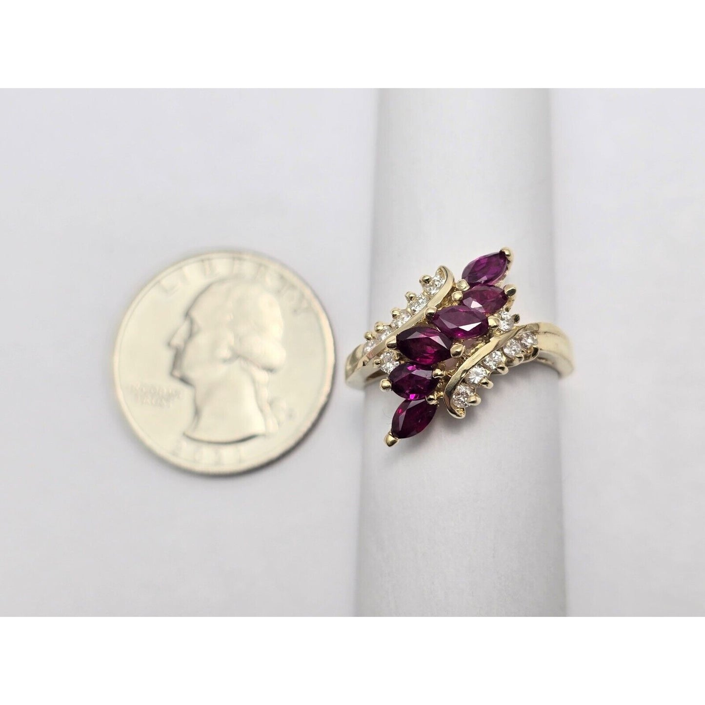 14K Yellow Gold Marquise Ruby & Diamond Ring