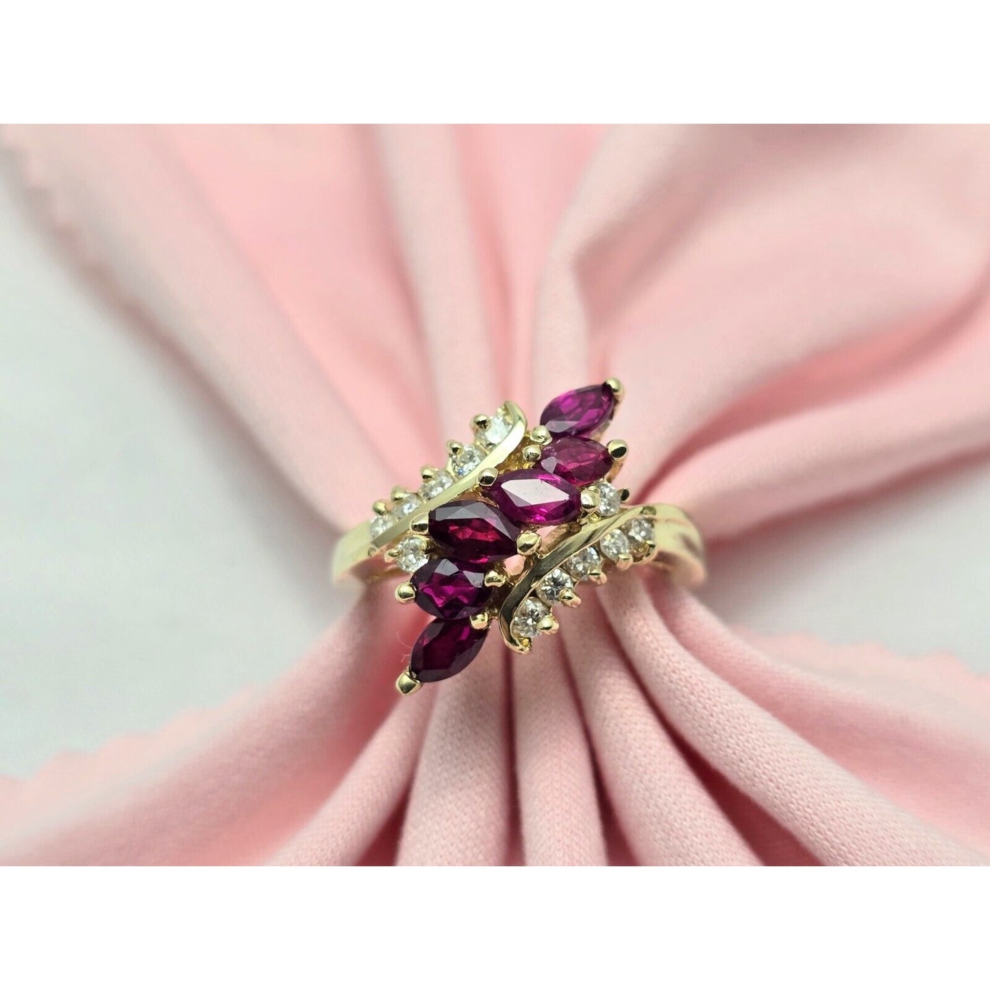 14K Yellow Gold Marquise Ruby & Diamond Ring