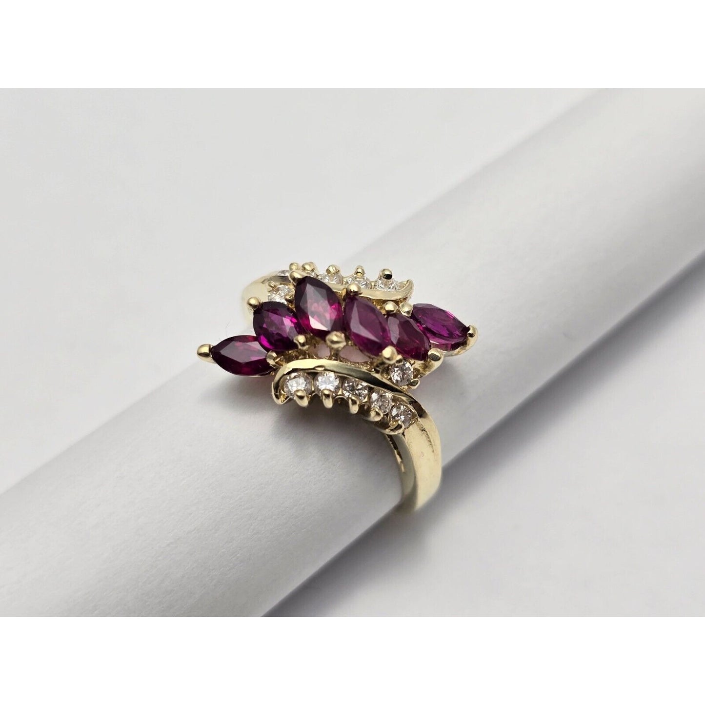 14K Yellow Gold Marquise Ruby & Diamond Ring