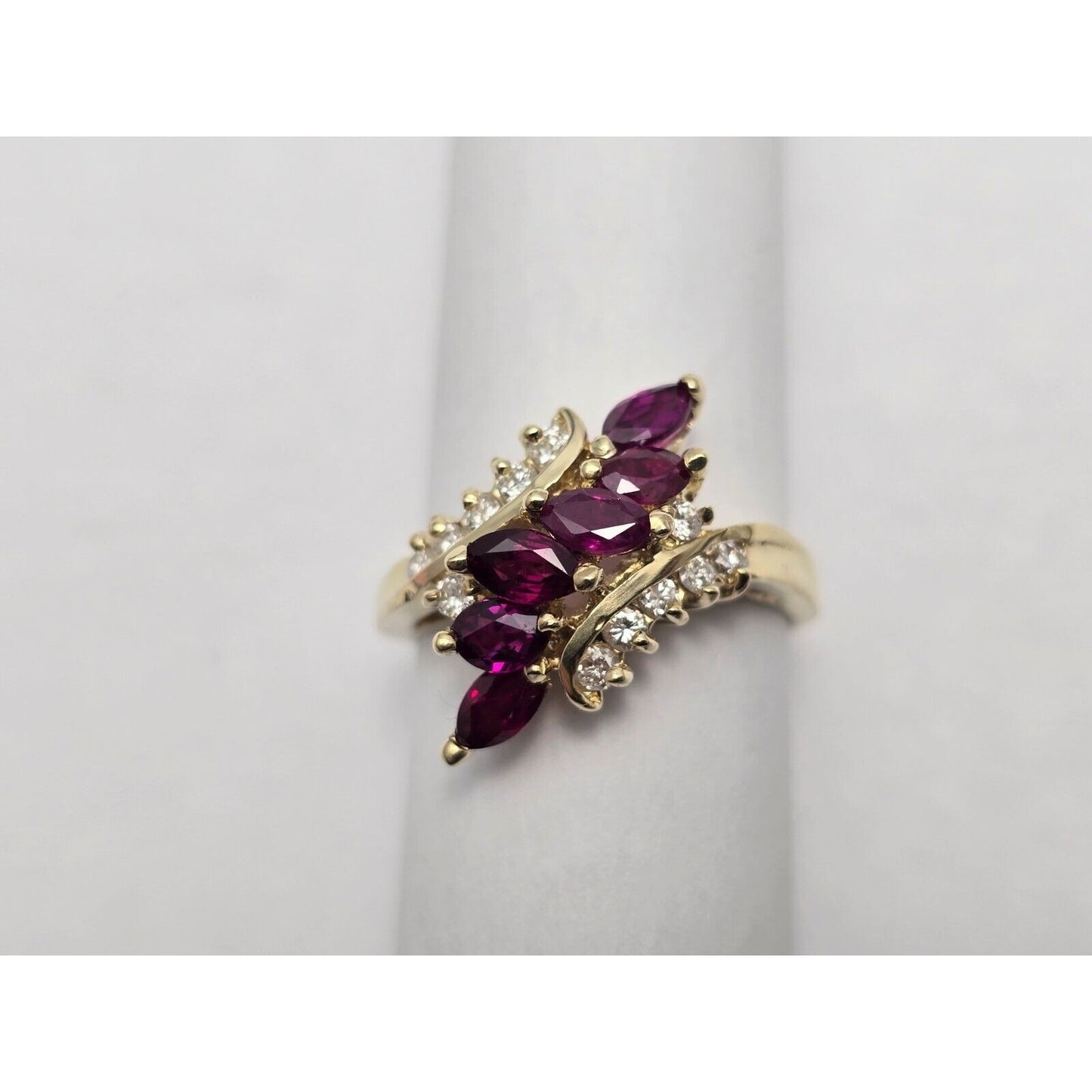 14K Yellow Gold Marquise Ruby & Diamond Ring