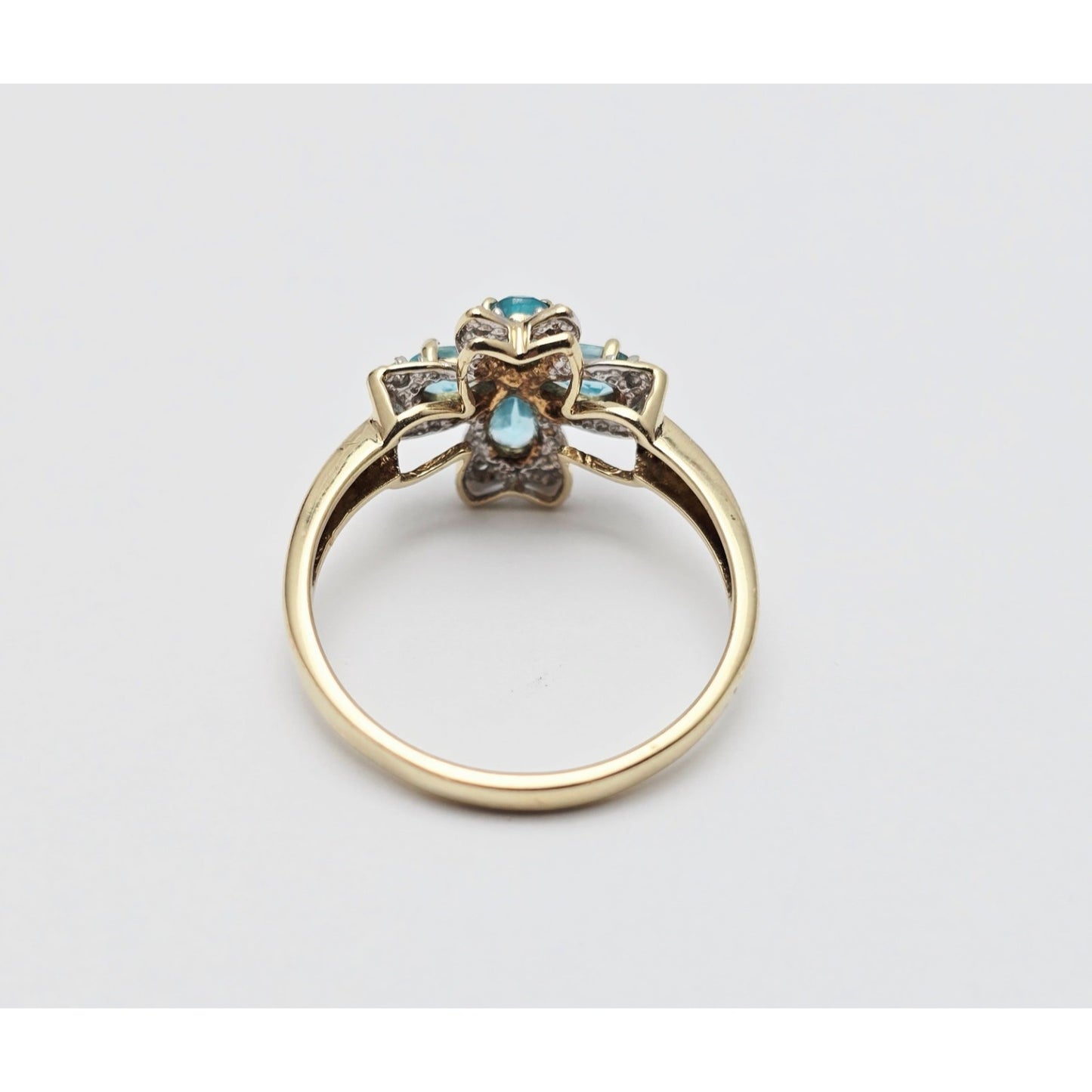 10K Two Tone Gold Green Quartz & Diamond Flower Ring