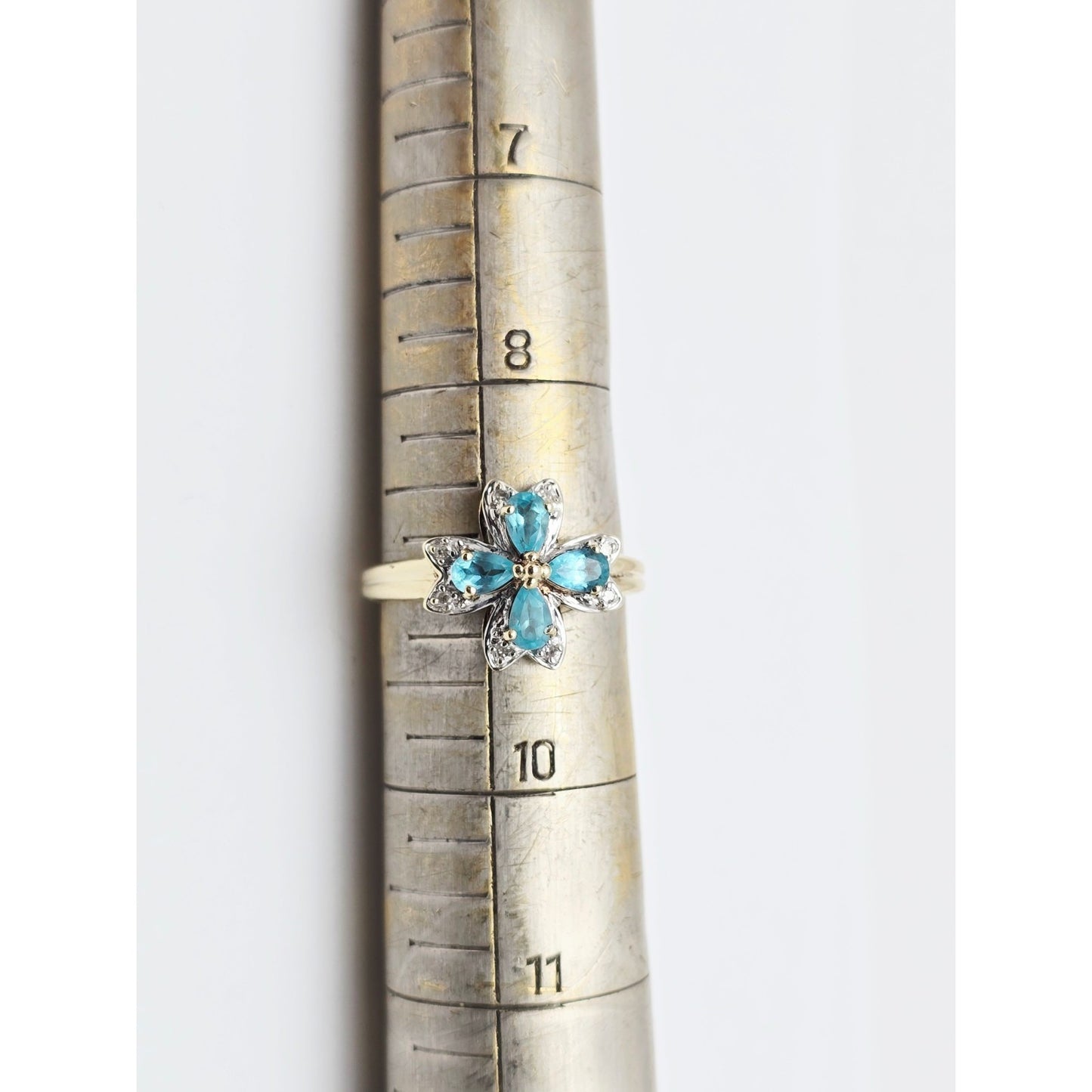 10K Two Tone Gold Green Quartz & Diamond Flower Ring