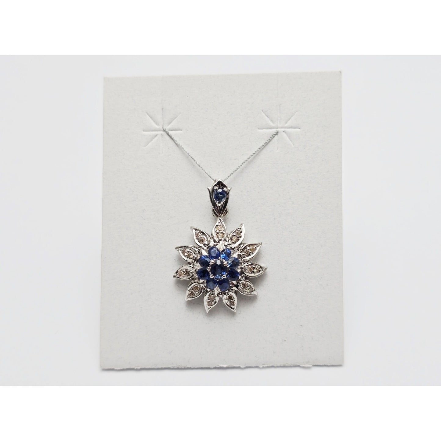14K White Gold Sapphire & Diamond Flower Charm Pendant