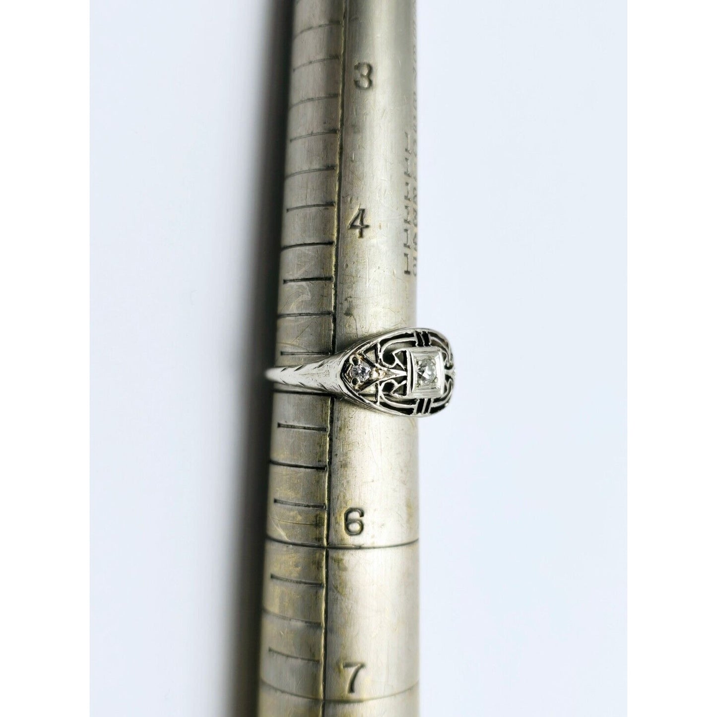 Vintage 14K White Gold 3 Old Cut Diamond Ring