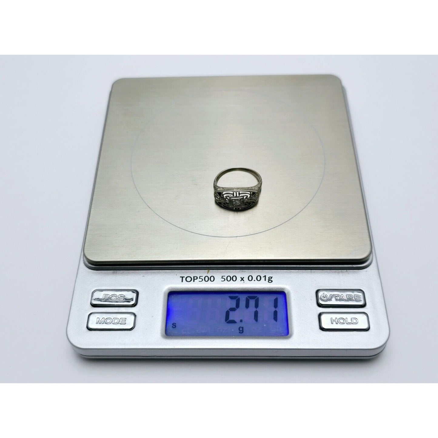 Vintage 14K White Gold 3 Old Cut Diamond Ring