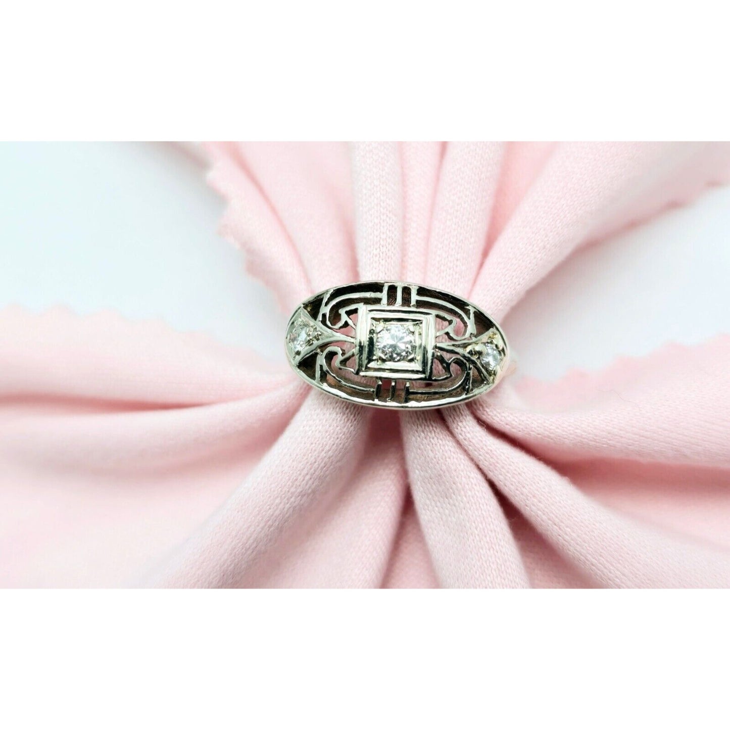 Vintage 14K White Gold 3 Old Cut Diamond Ring