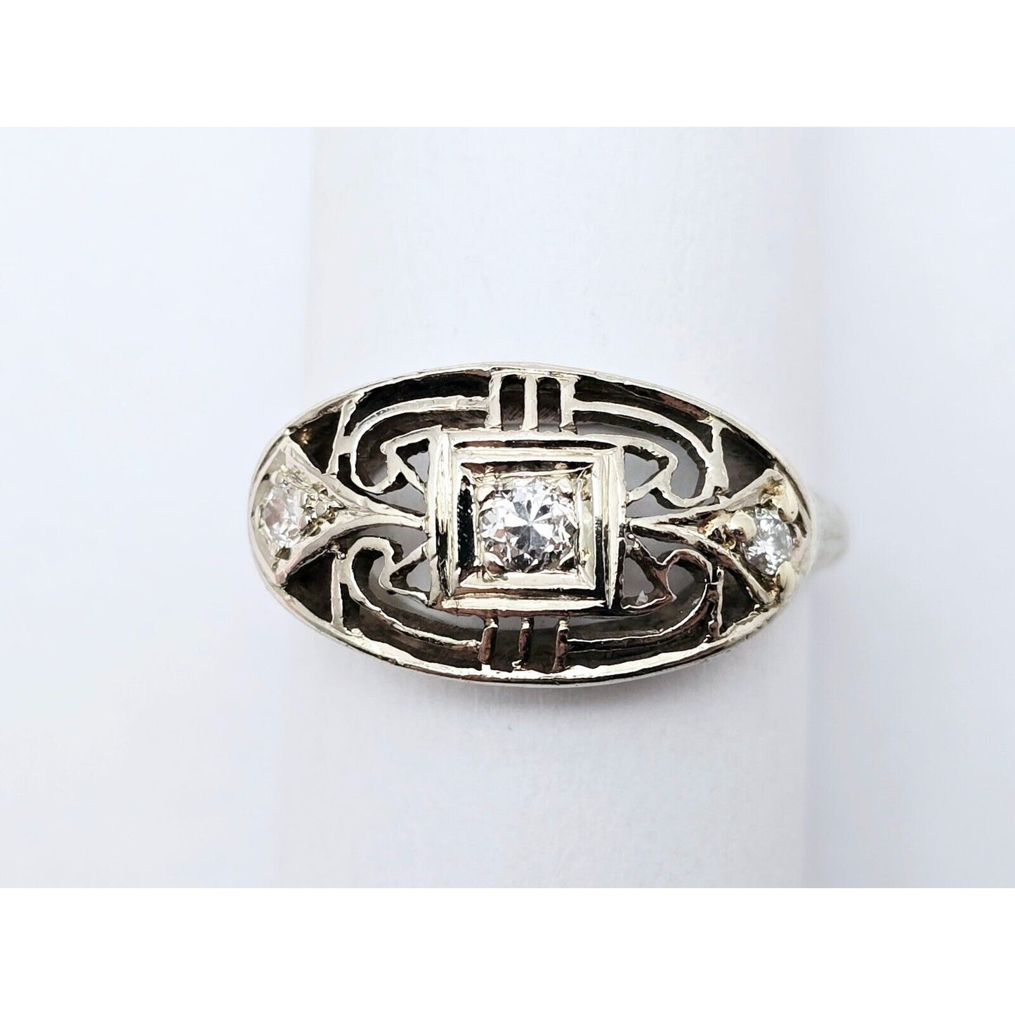 Vintage 14K White Gold 3 Old Cut Diamond Ring