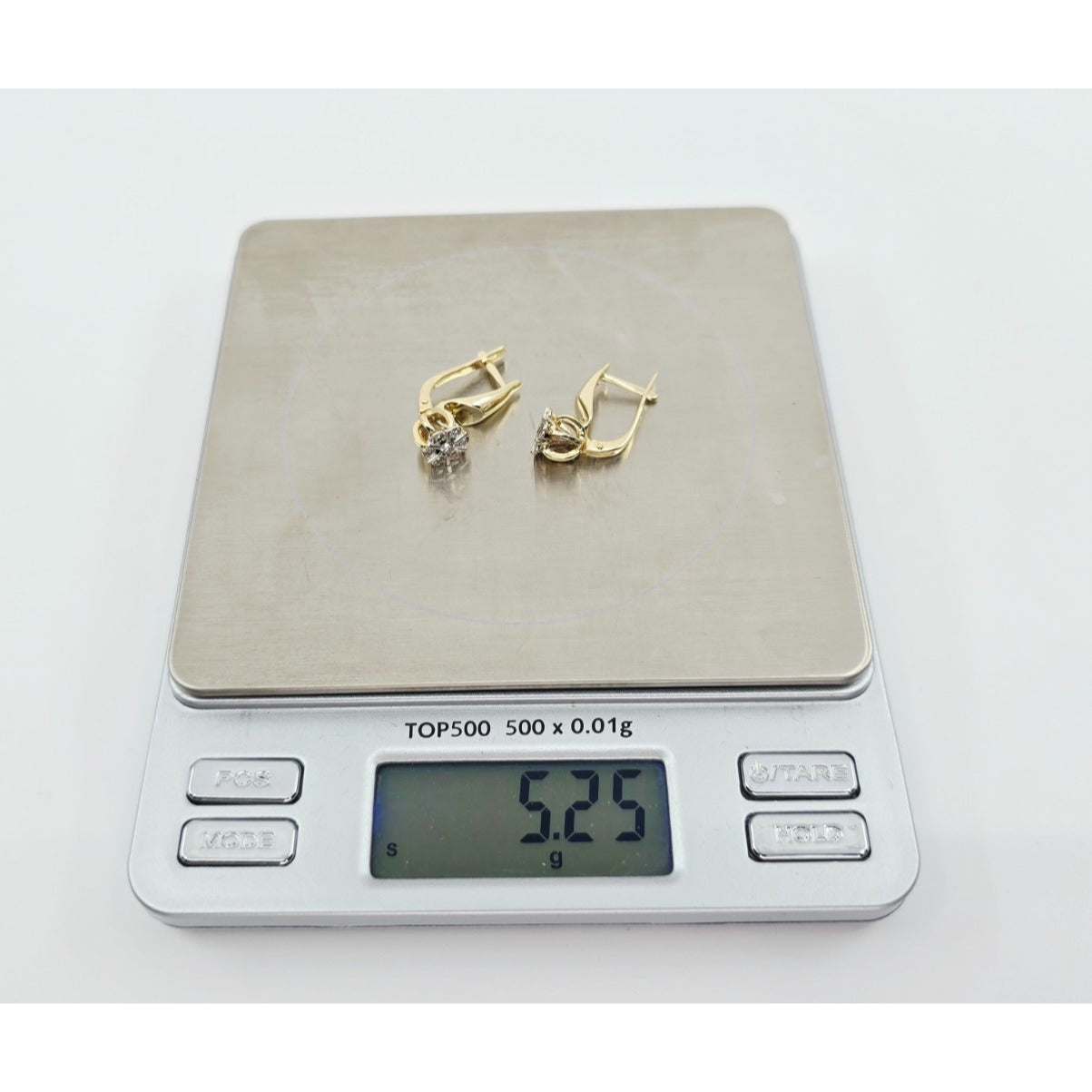 14K Two Tone Gold Diamond Latch Back Hinge Round Earrings