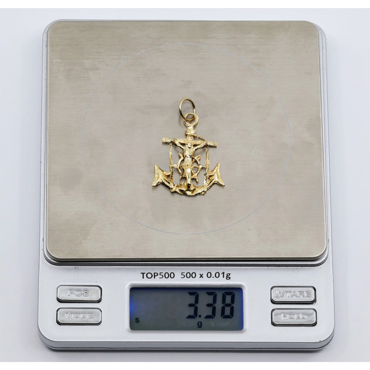 13K Yellow Gold Jesus on Cross Anchor Charm Pendant