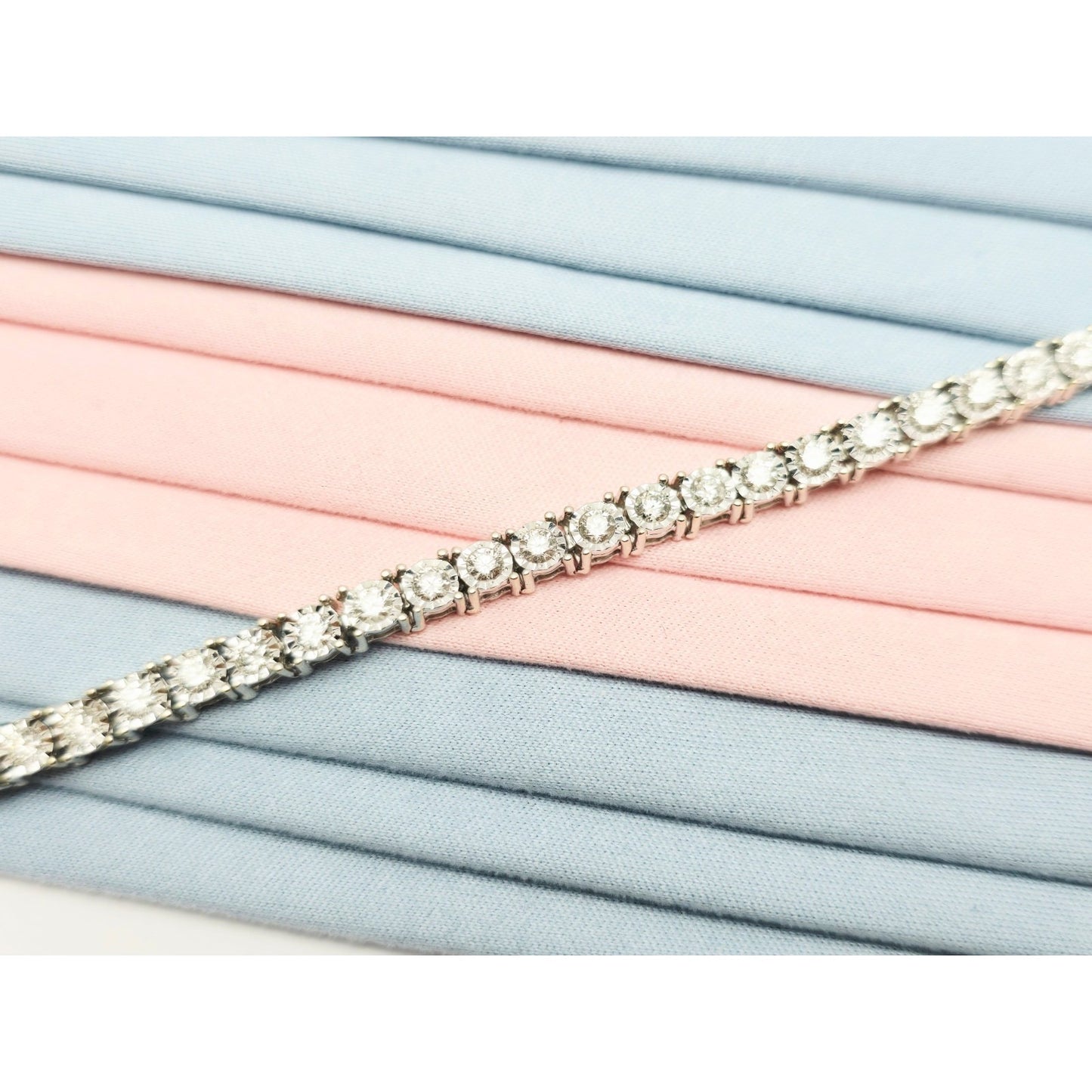 14K White Gold Round Cut Diamond Tennis Link Bracelet