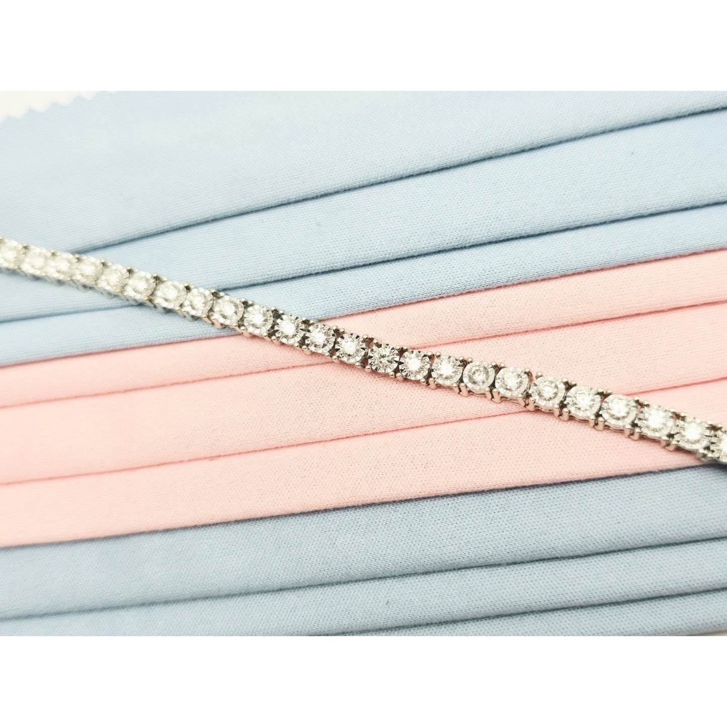 14K White Gold Round Cut Diamond Tennis Link Bracelet