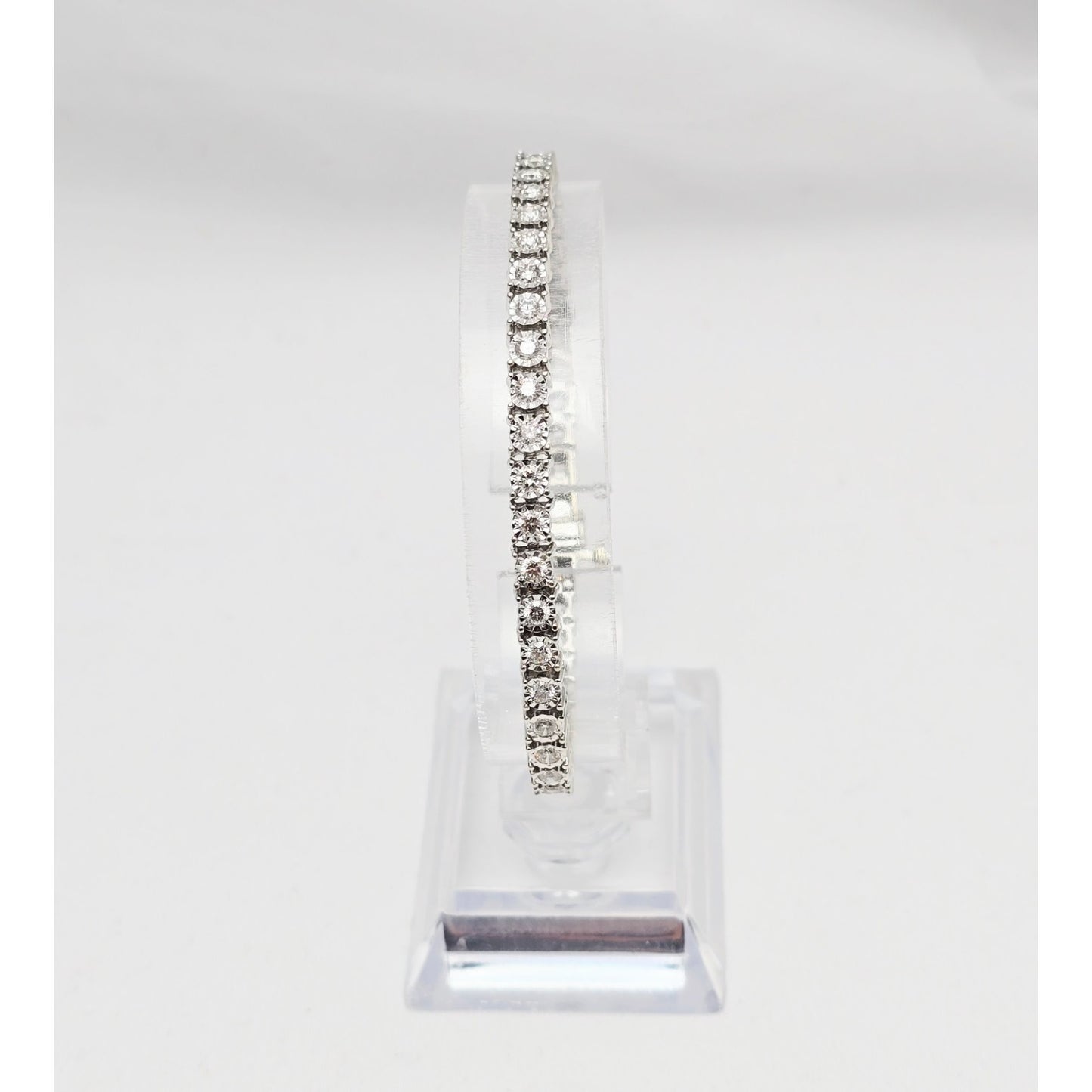 14K White Gold Round Cut Diamond Tennis Link Bracelet