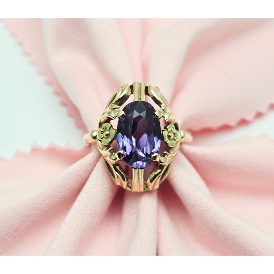 Vintage 14K Two Tone Gold Oval Sapphire Ring
