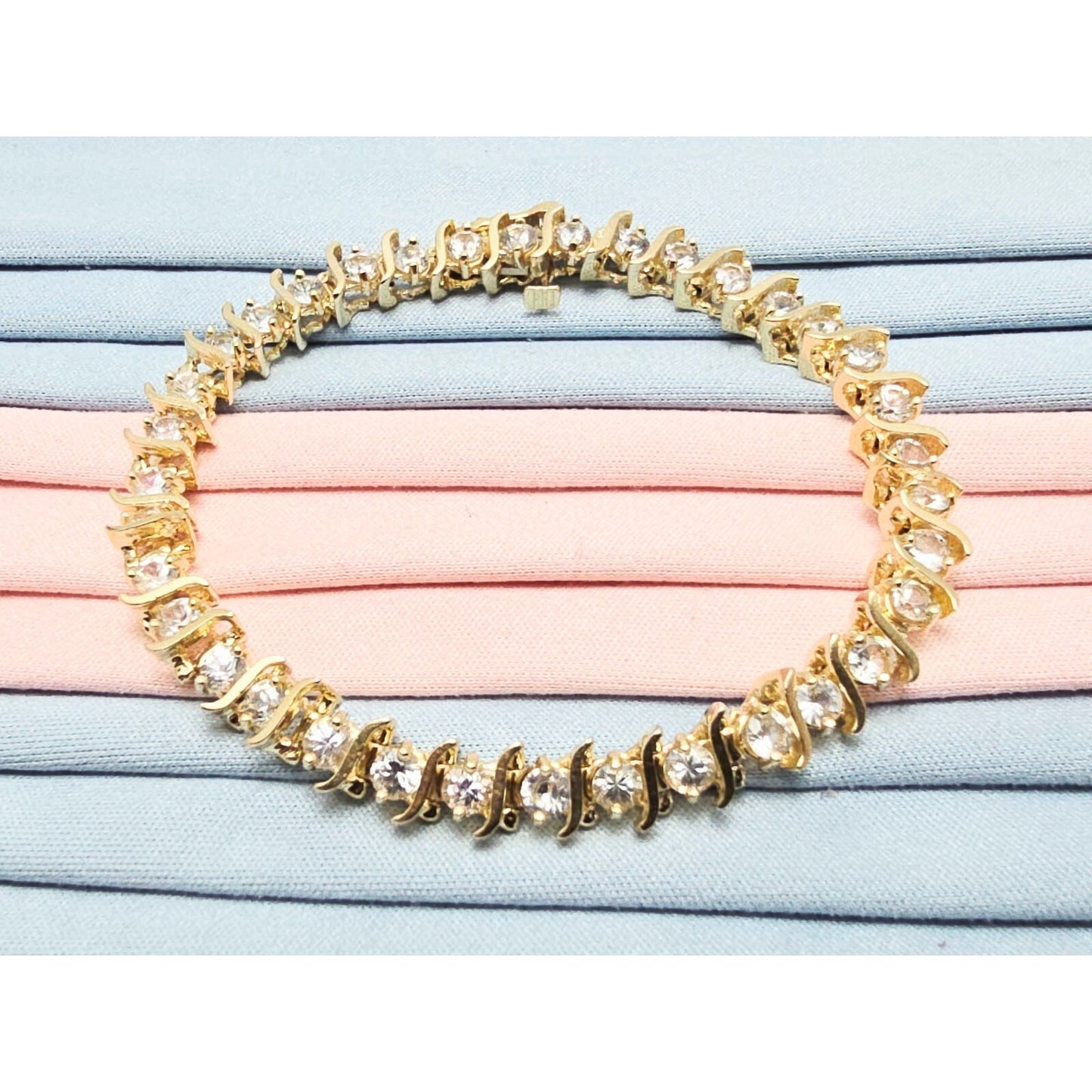 14K Yellow Gold White Sapphire Tennis Link Bracelet
