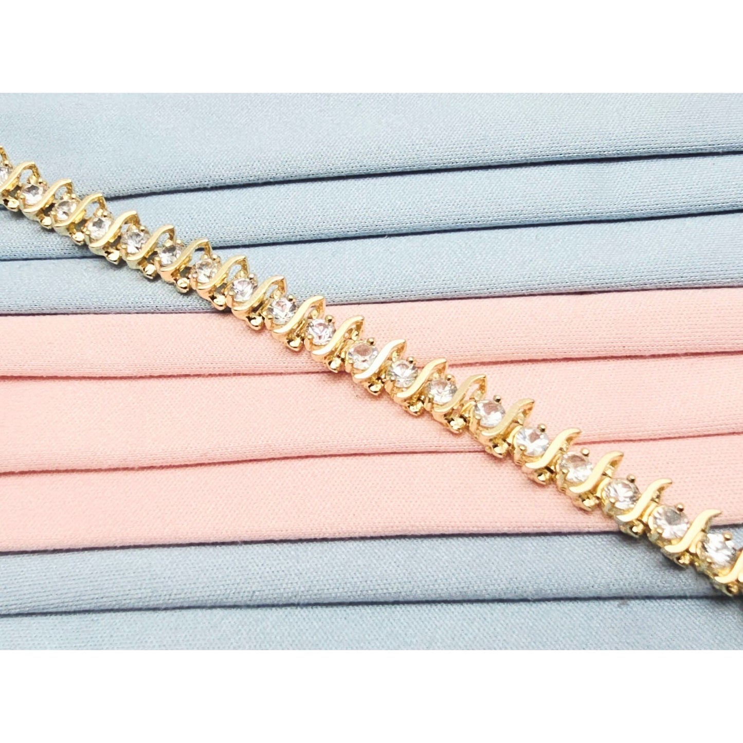 14K Yellow Gold White Sapphire Tennis Link Bracelet