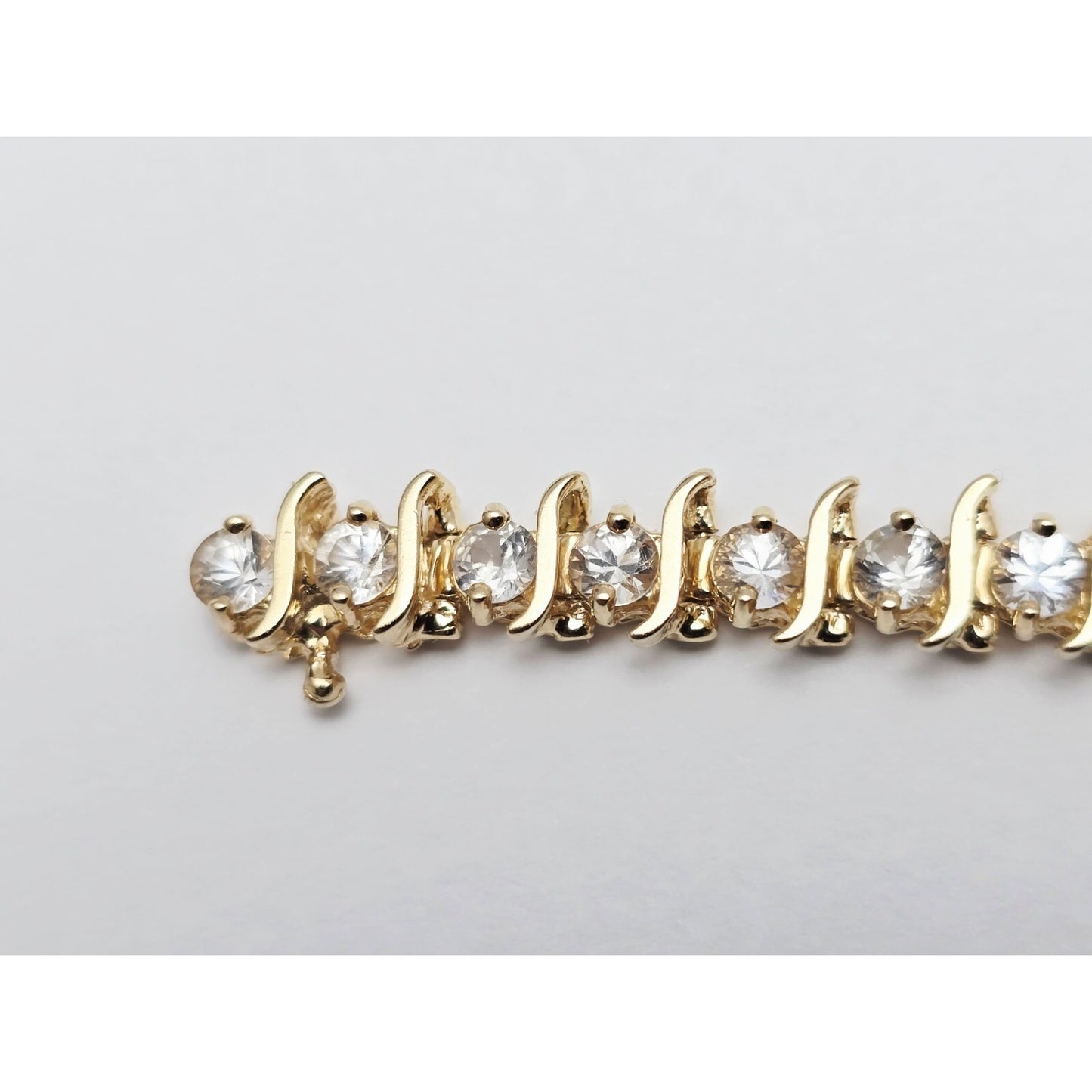 14K Yellow Gold White Sapphire Tennis Link Bracelet