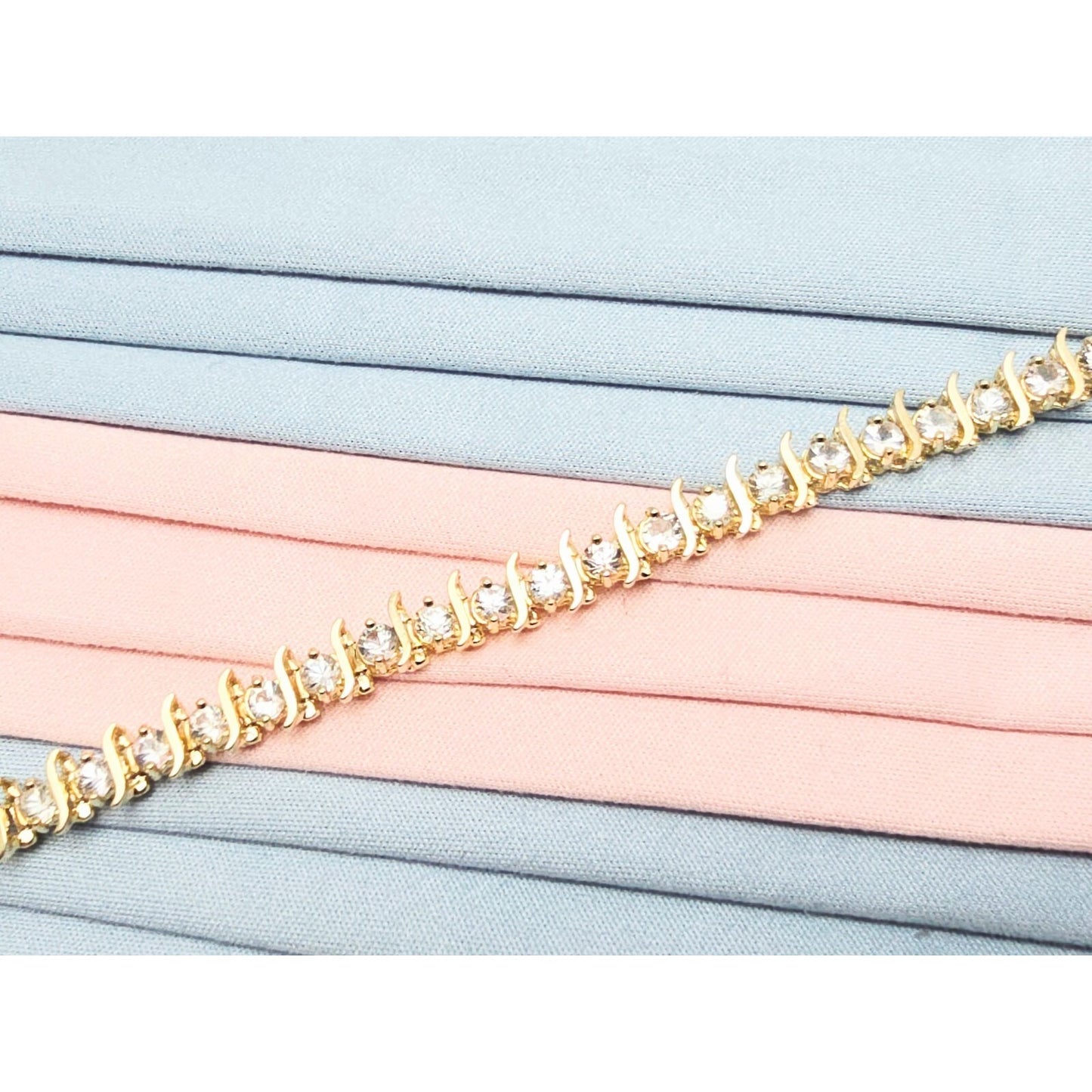 14K Yellow Gold White Sapphire Tennis Link Bracelet