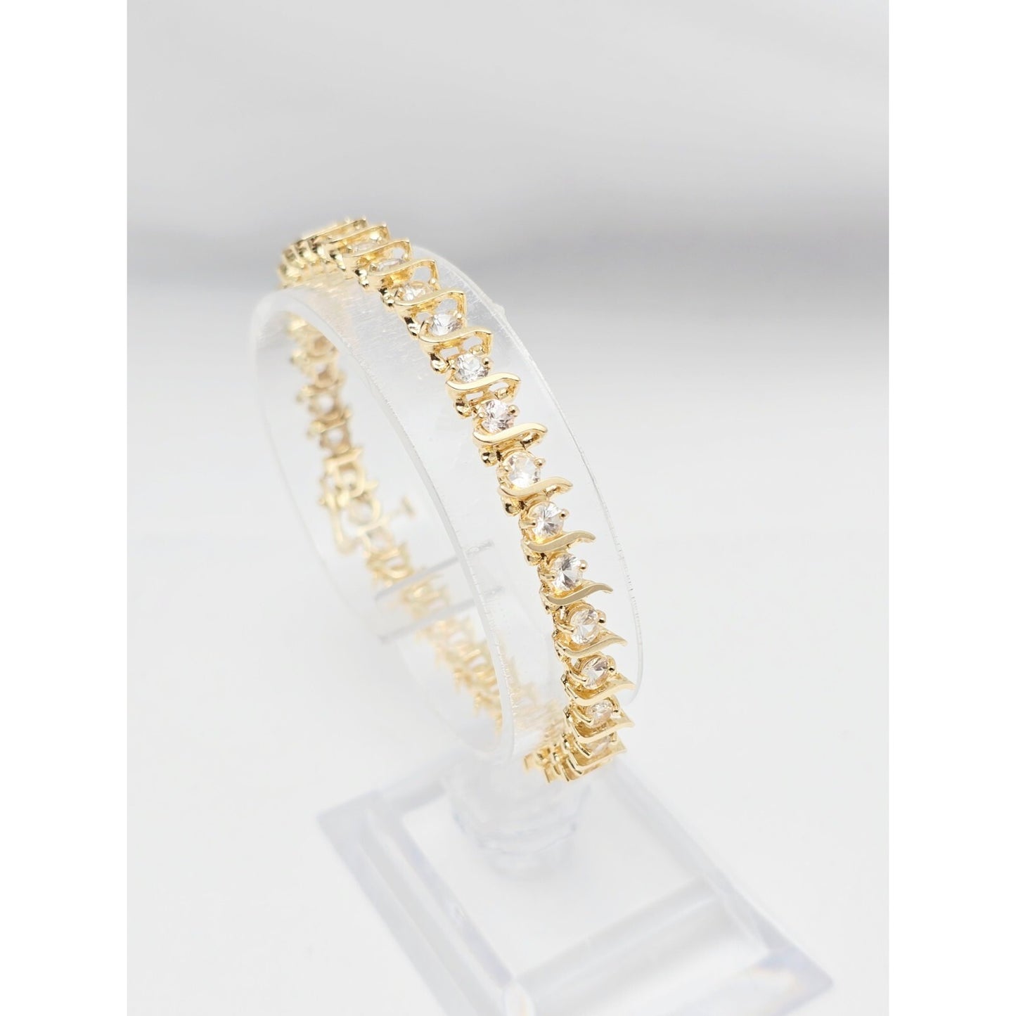 14K Yellow Gold White Sapphire Tennis Link Bracelet