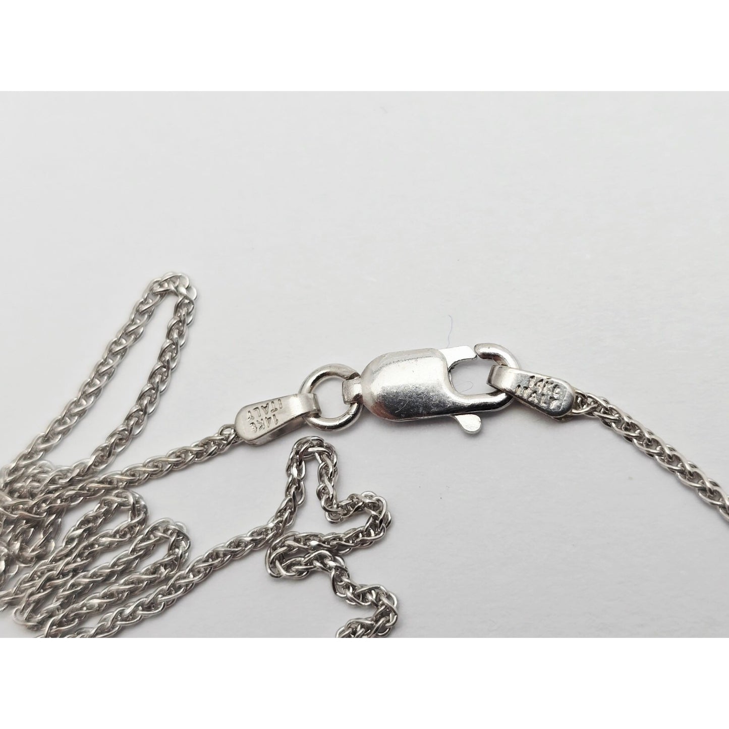 14K White Gold Mesh Link Chain Necklace & Triple Diamond Round Charm Pendant