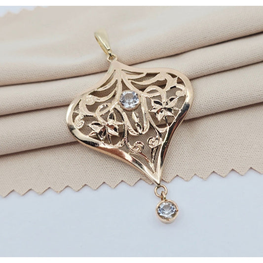 Vintage 14K Yellow Gold Diamond Cut Drop Dangle Charm Pendant