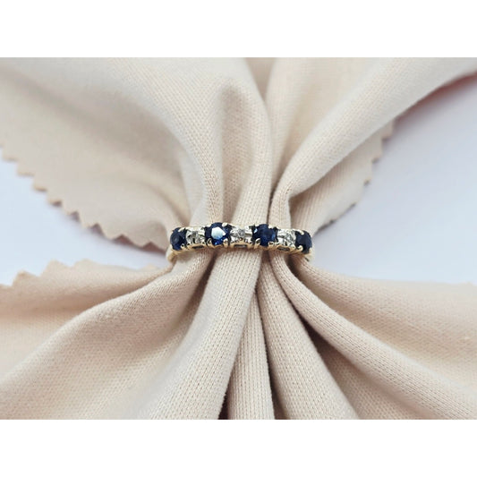10K Yellow Gold Single Row Sapphire & Diamond Ring