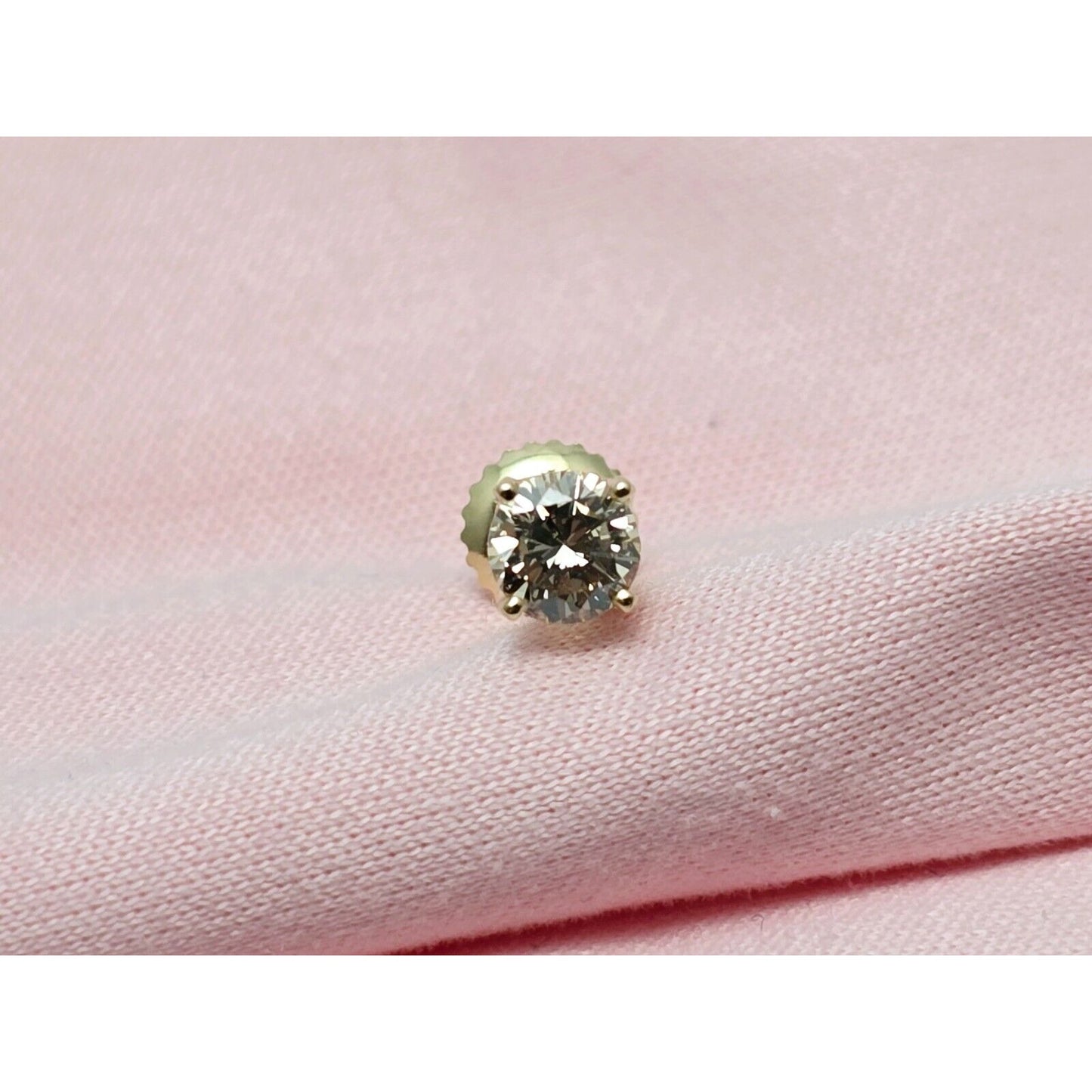 Single 14K Yellow Gold Round Diamond Screw Back Stud Earring