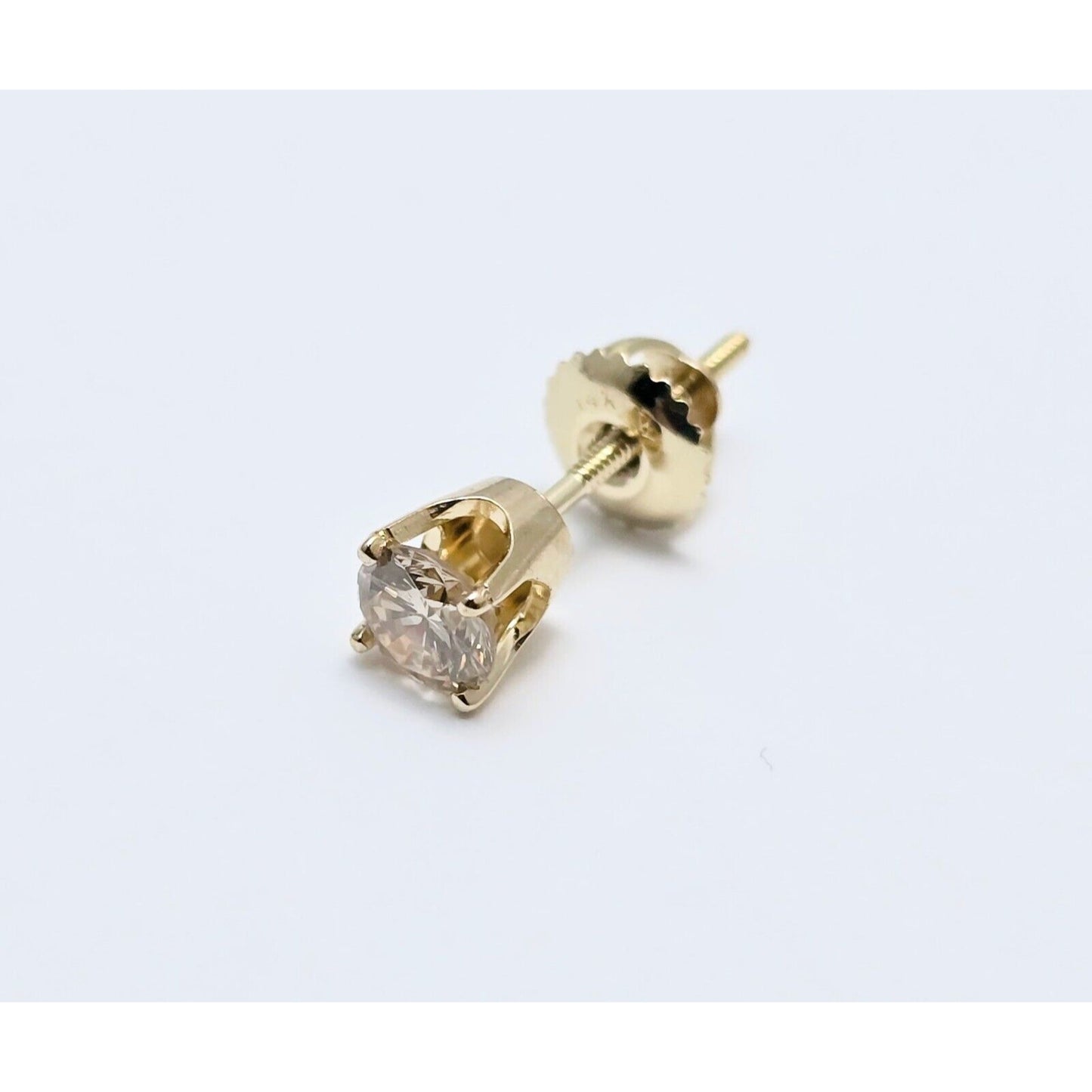 Single 14K Yellow Gold Round Diamond Screw Back Stud Earring