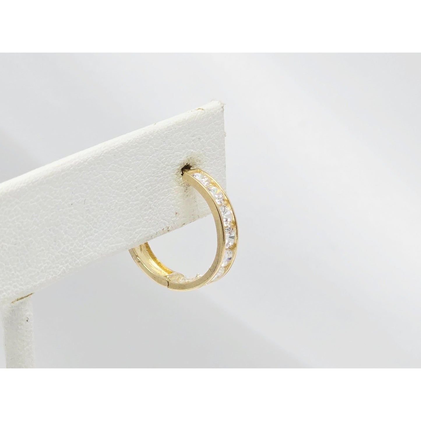 Single 14K Yellow Gold CZ Back Flap Hinge Earring