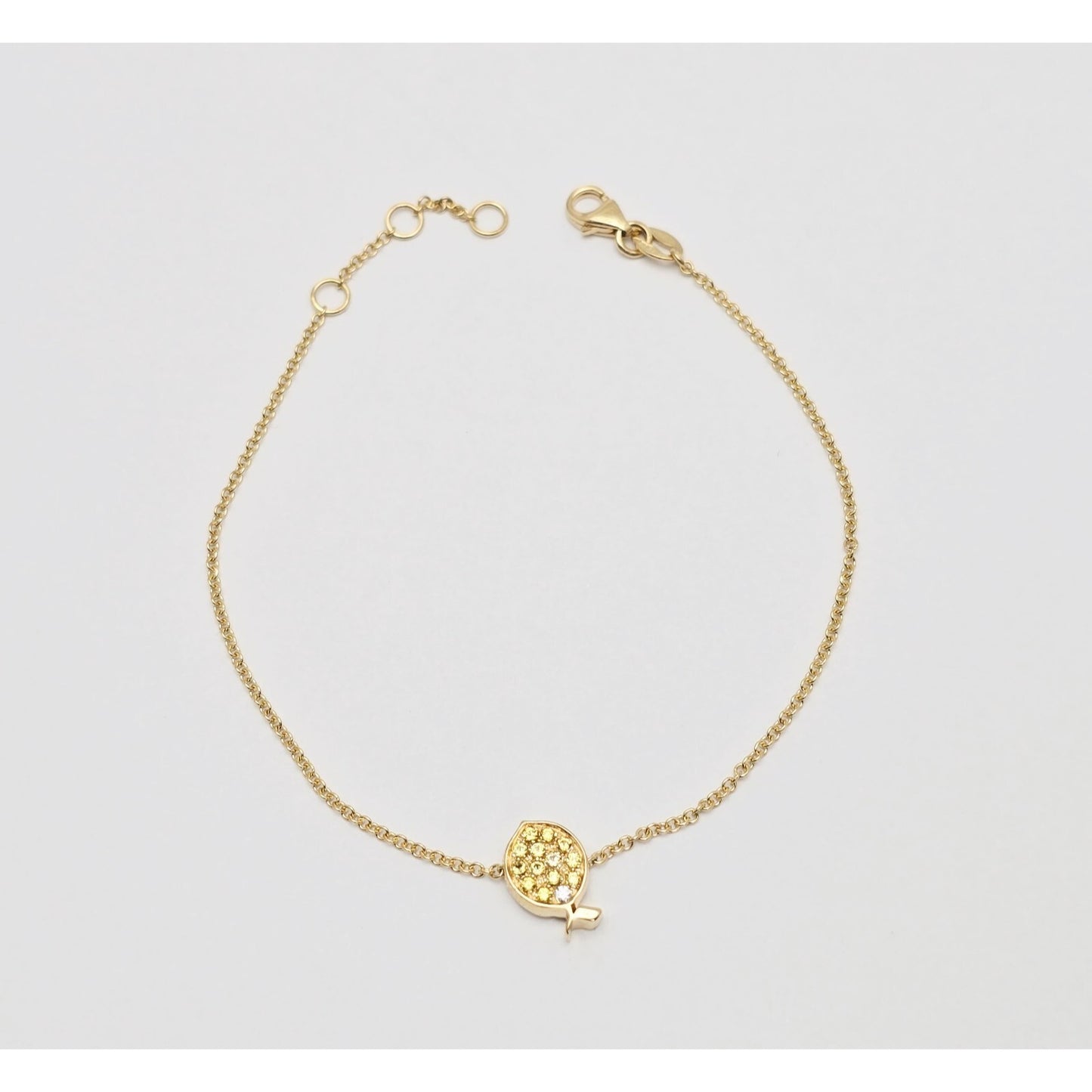 18K Yellow Gold Topaz & Diamond Fish Resizable Cable Link Charm Bracelet