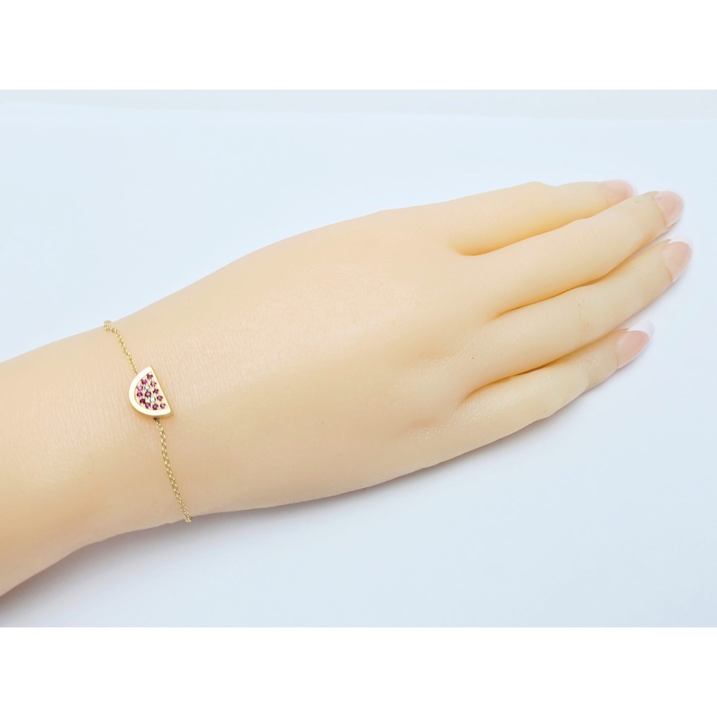 18K Yellow Gold Spinel & Black Diamond Watermelon Resizable Link Charm Bracelet