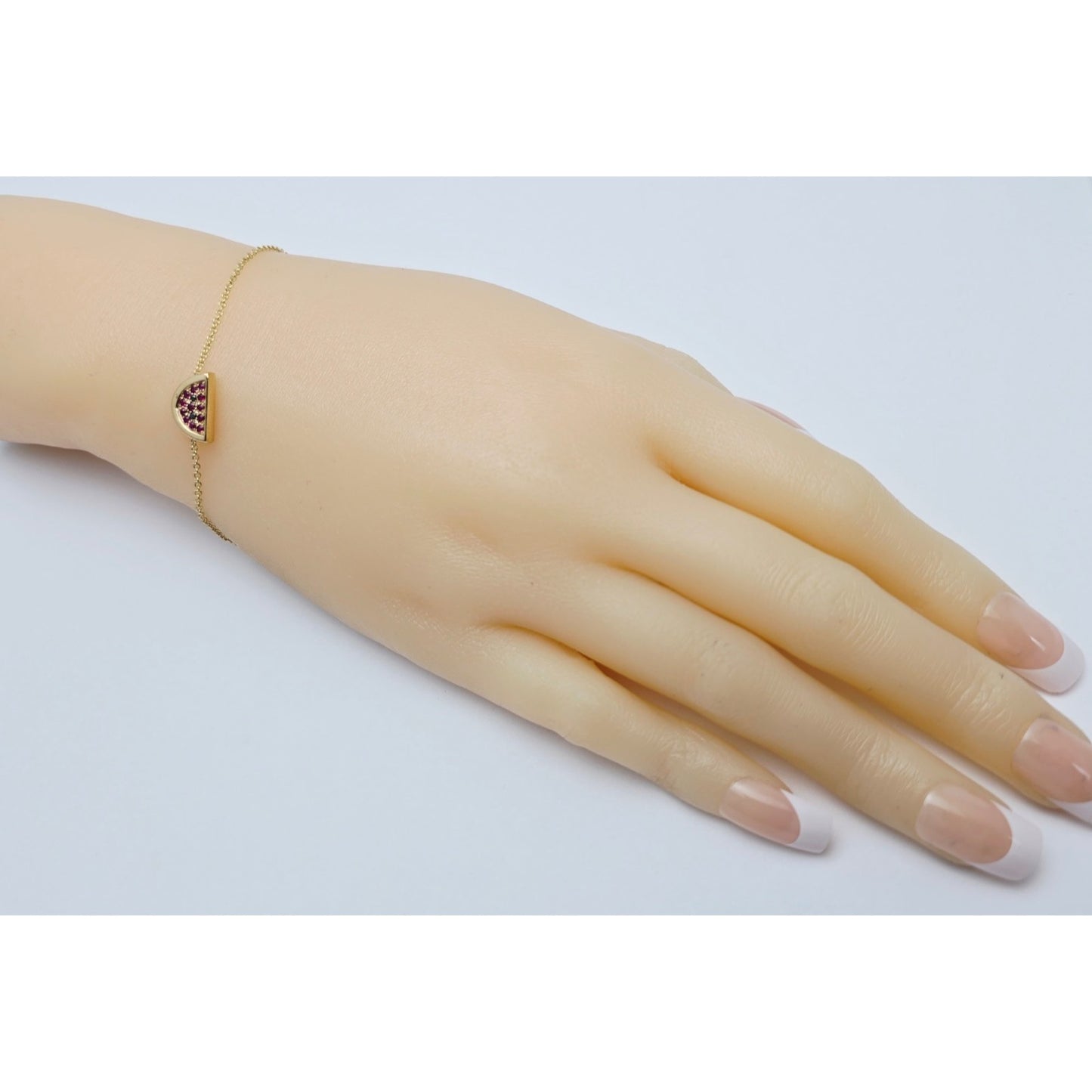 18K Yellow Gold Spinel & Black Diamond Watermelon Resizable Link Charm Bracelet