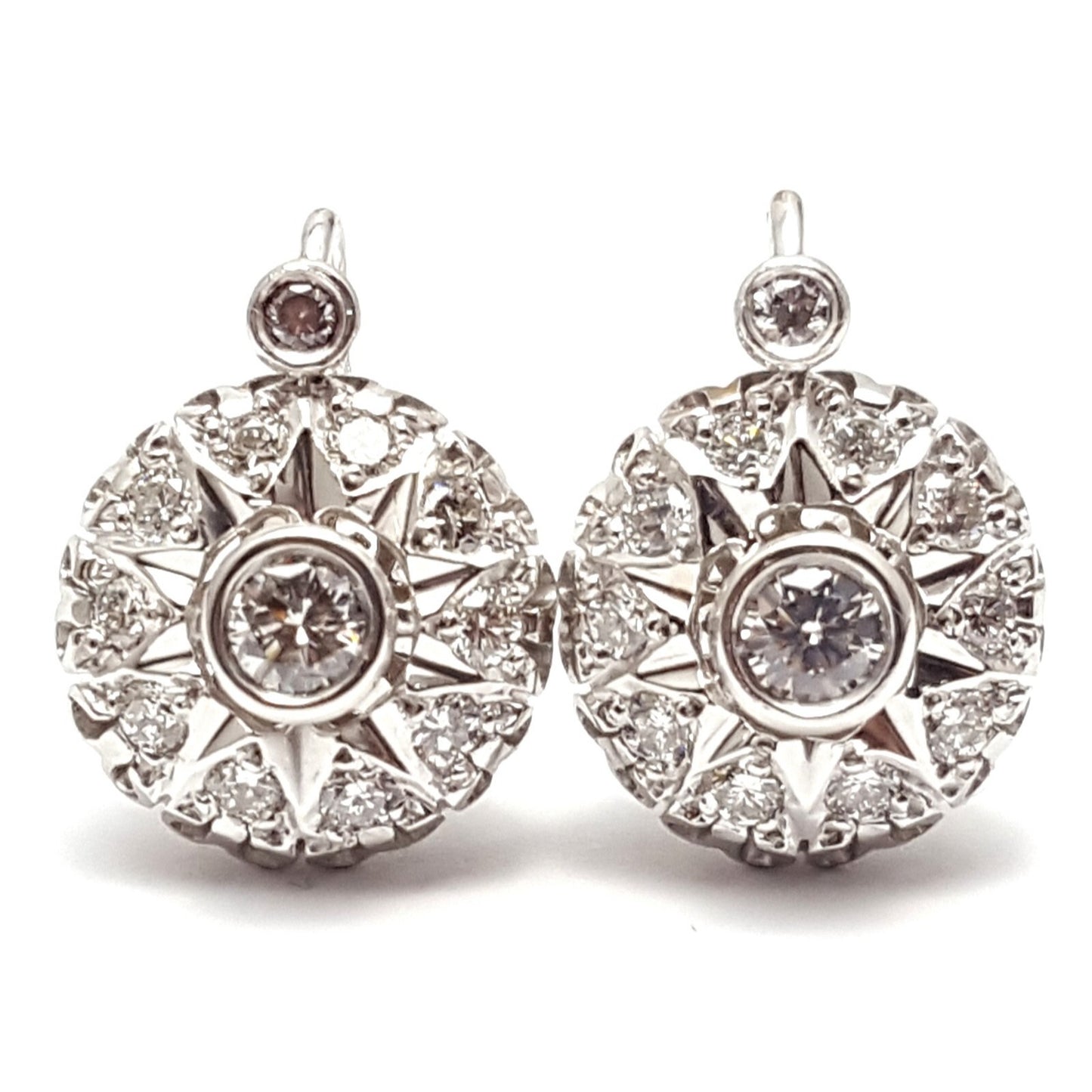 14K White Gold Round Diamond French Clip Earrings