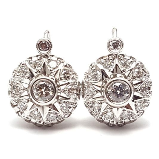 14K White Gold Round Diamond French Clip Earrings