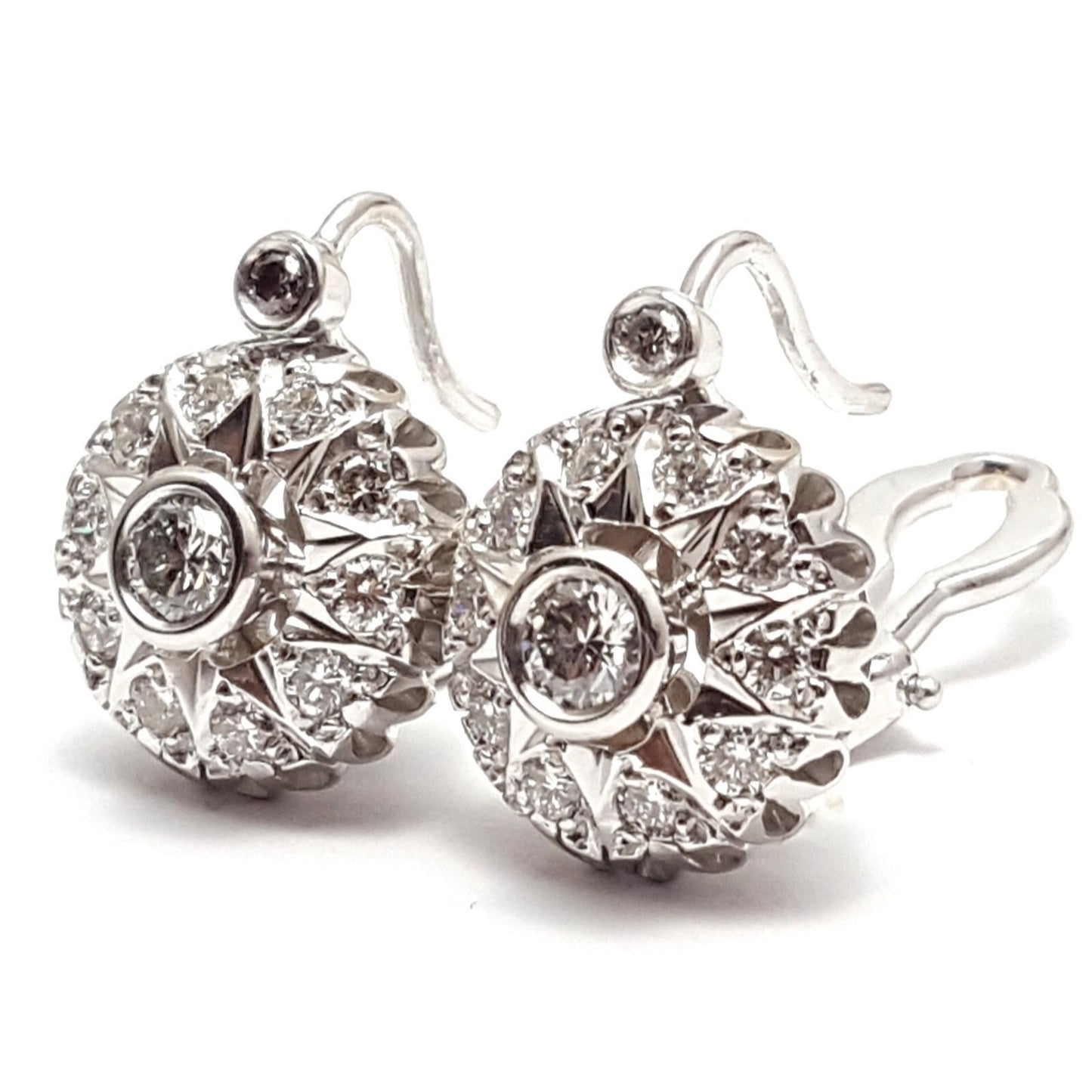 14K White Gold Round Diamond French Clip Earrings