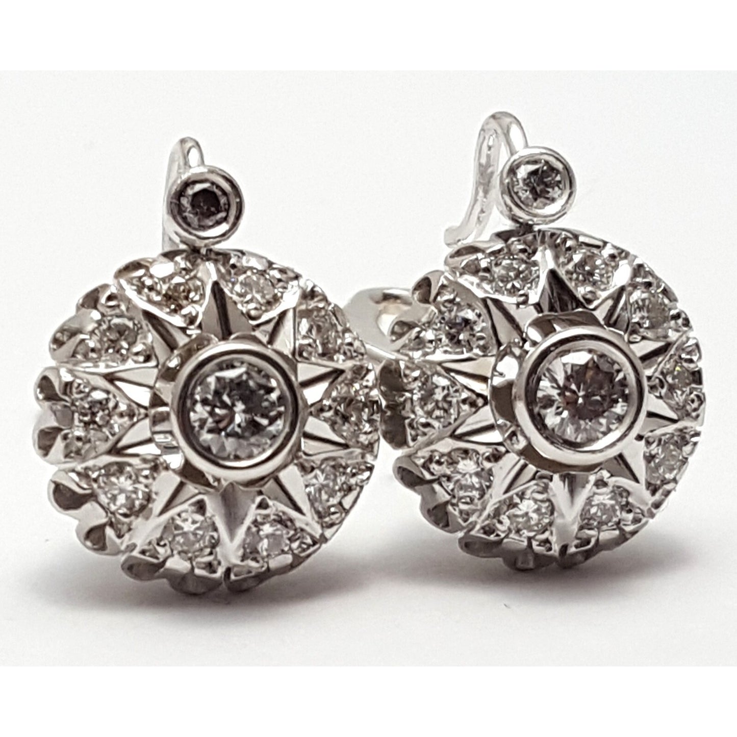 14K White Gold Round Diamond French Clip Earrings