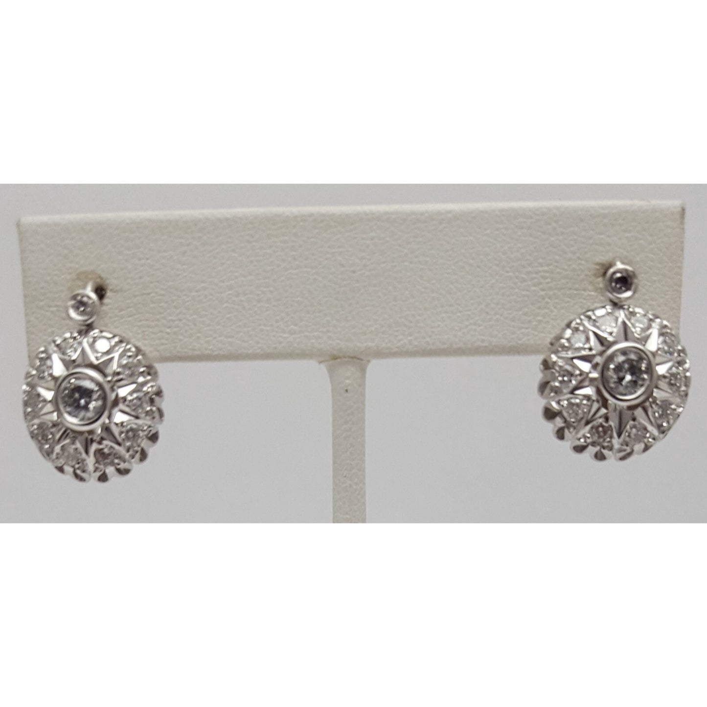 14K White Gold Round Diamond French Clip Earrings