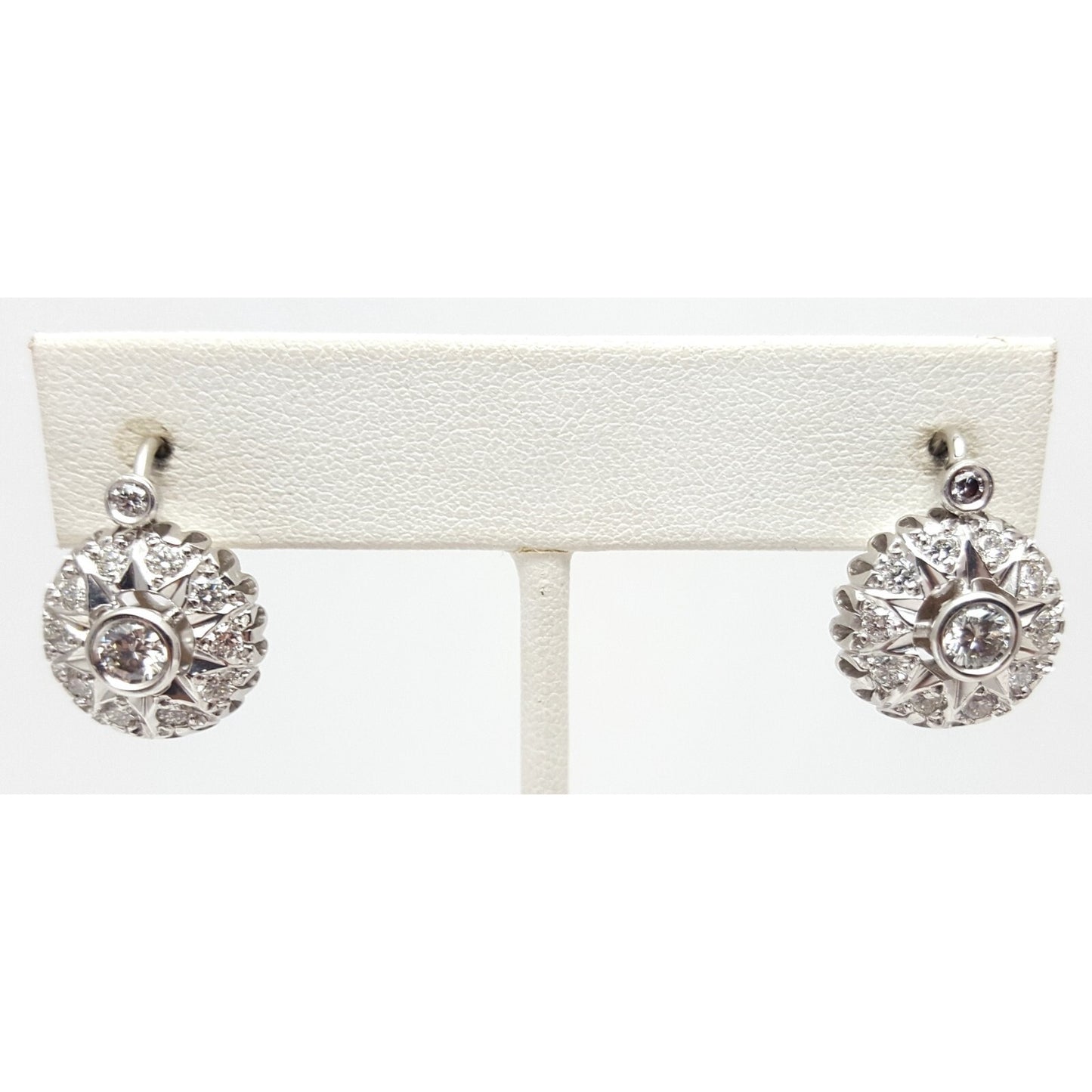 14K White Gold Round Diamond French Clip Earrings