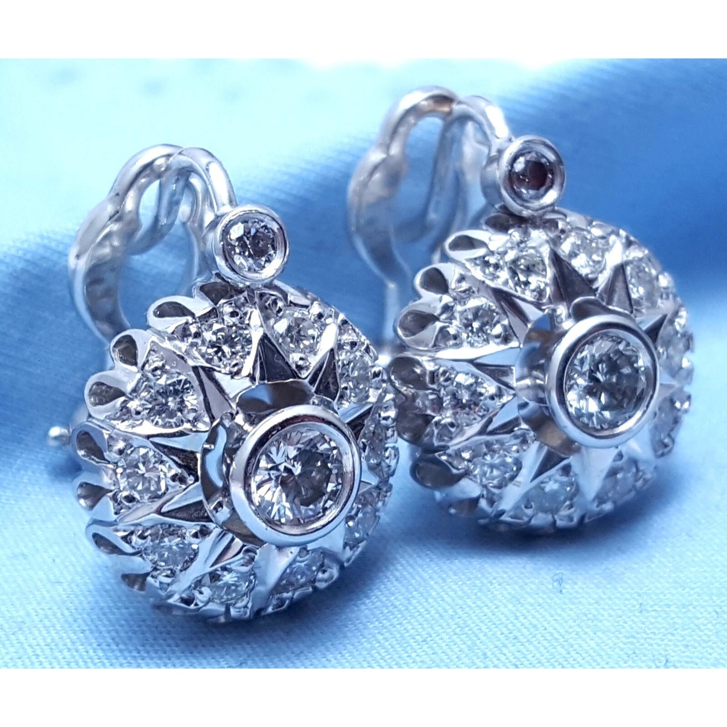 14K White Gold Round Diamond French Clip Earrings