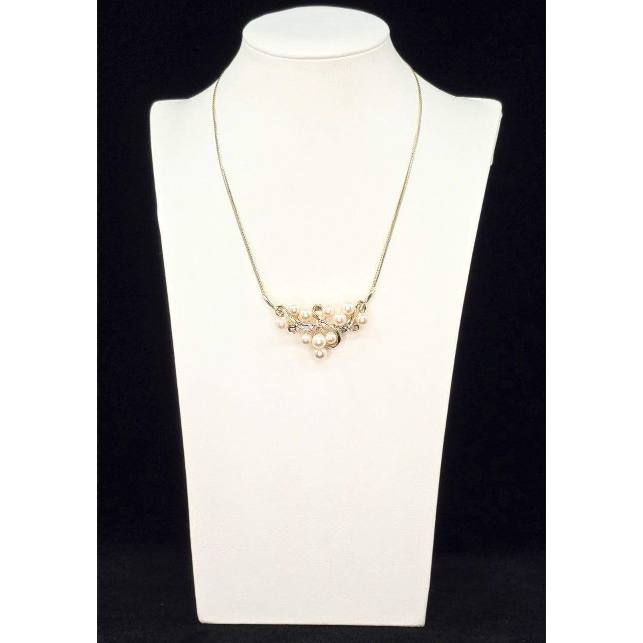 14K Yellow Gold Pearl & Diamond Resizable Choker Flat Link Chain Necklace