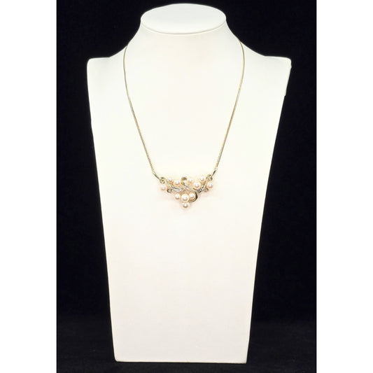 14K Yellow Gold Pearl & Diamond Resizable Choker Flat Link Chain Necklace