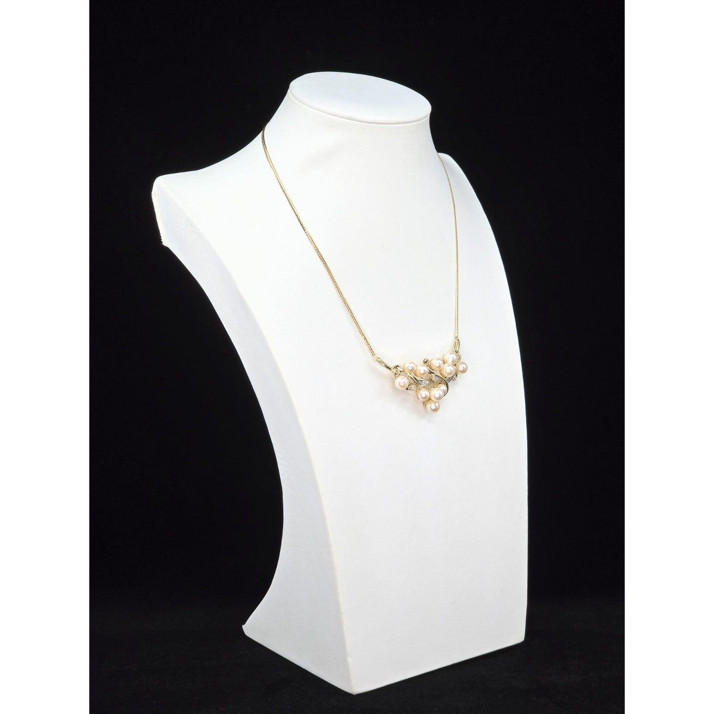 14K Yellow Gold Pearl & Diamond Resizable Choker Flat Link Chain Necklace