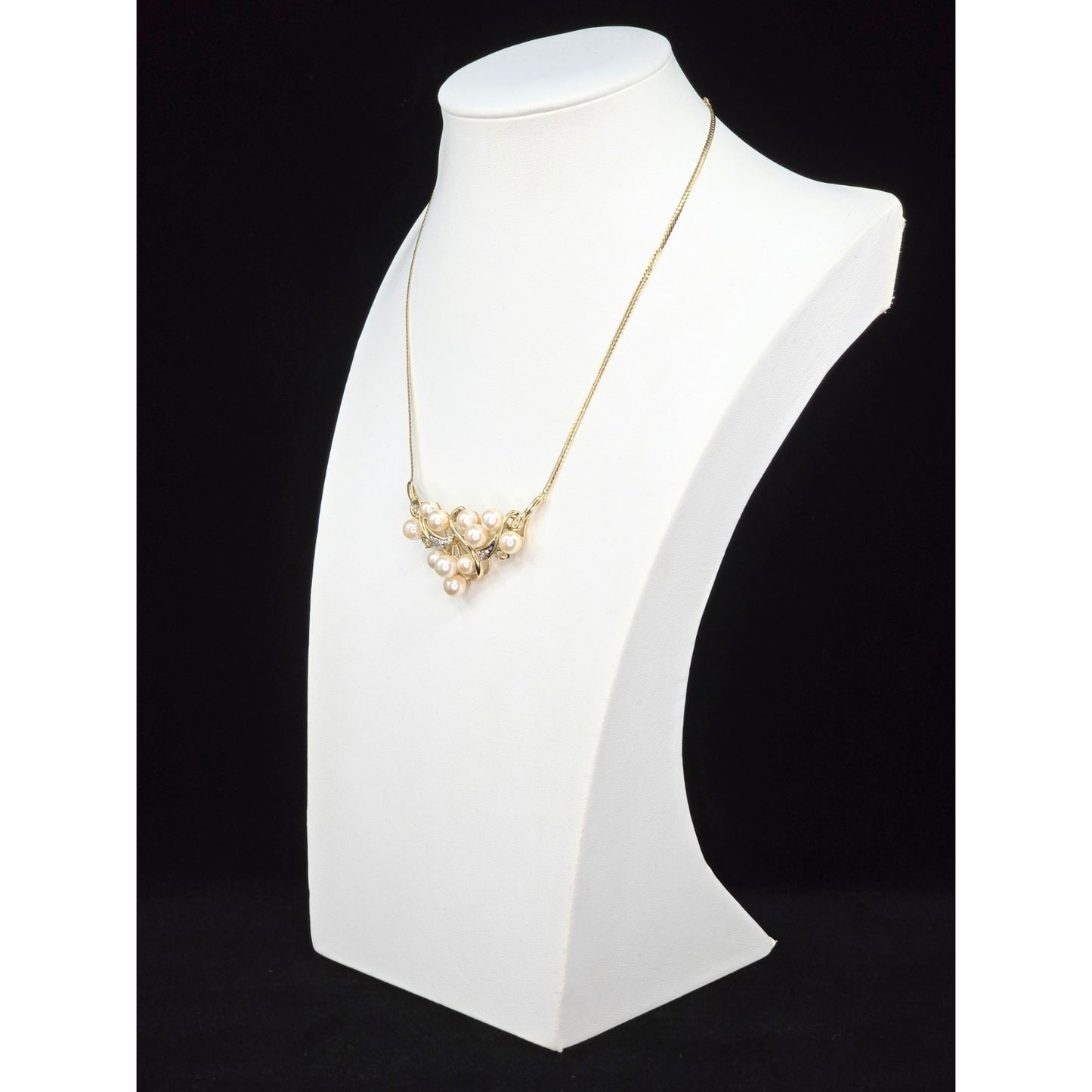 14K Yellow Gold Pearl & Diamond Resizable Choker Flat Link Chain Necklace