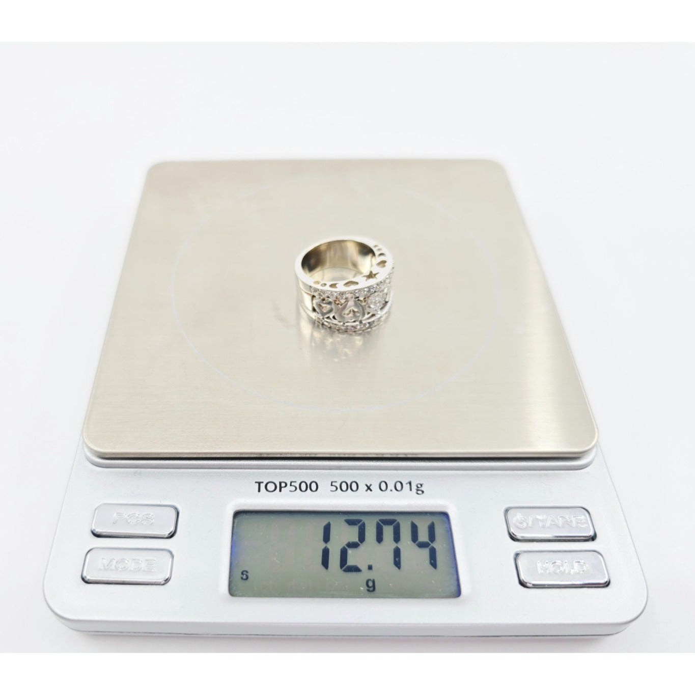 18K White Gold Diamond Wide Band Multi Heart Ring