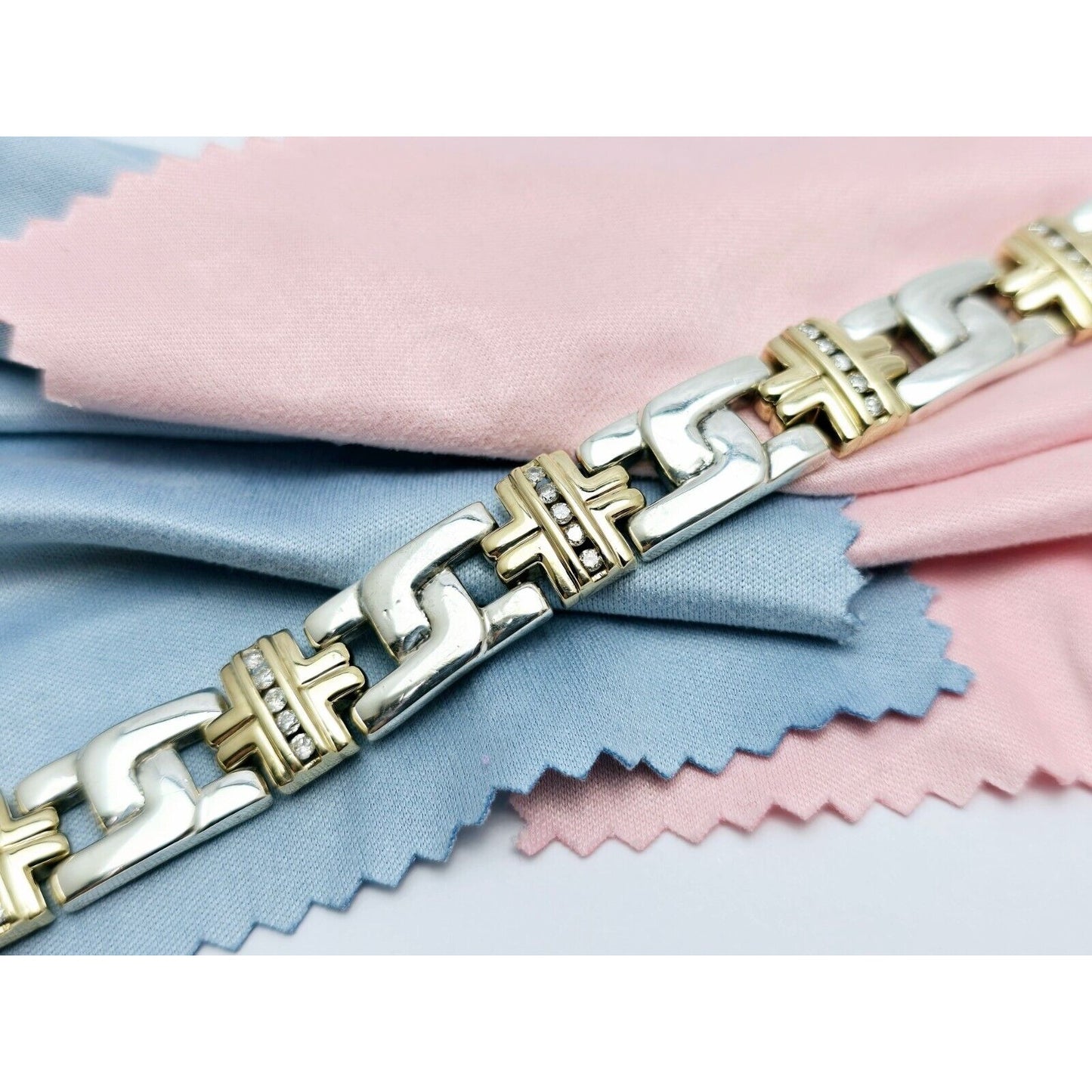 10K Yellow Gold & 925 Sterling Silver Diamond Link Bracelet